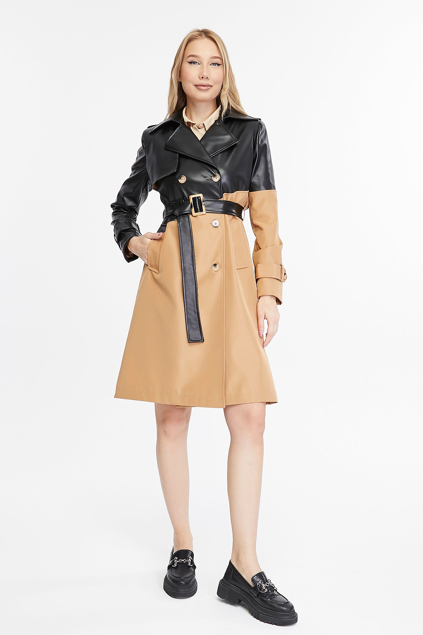 Asymmetric Colorblocking Trenchcoat