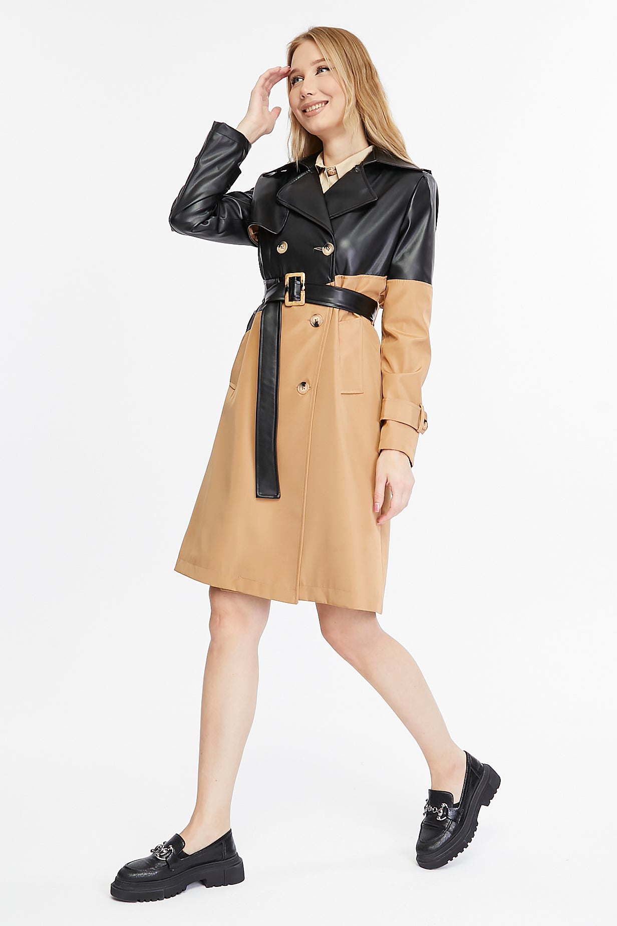 Asymmetric Colorblocking Trenchcoat