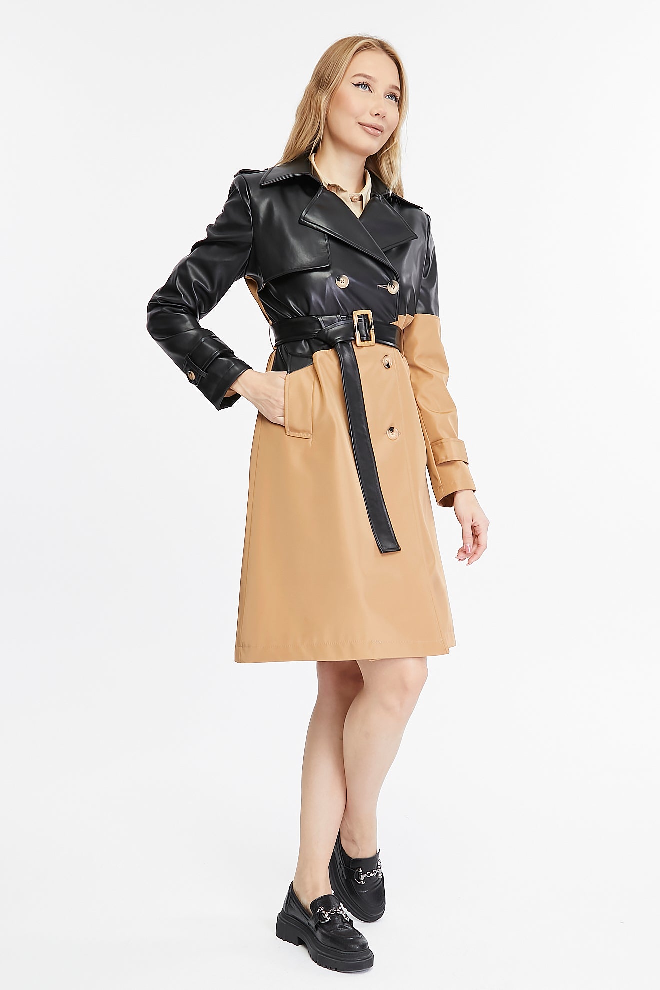 Asymmetric Colorblocking Trenchcoat