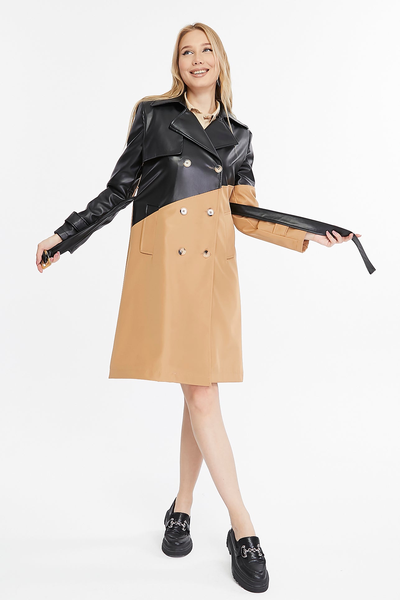 Asymmetric Colorblocking Trenchcoat