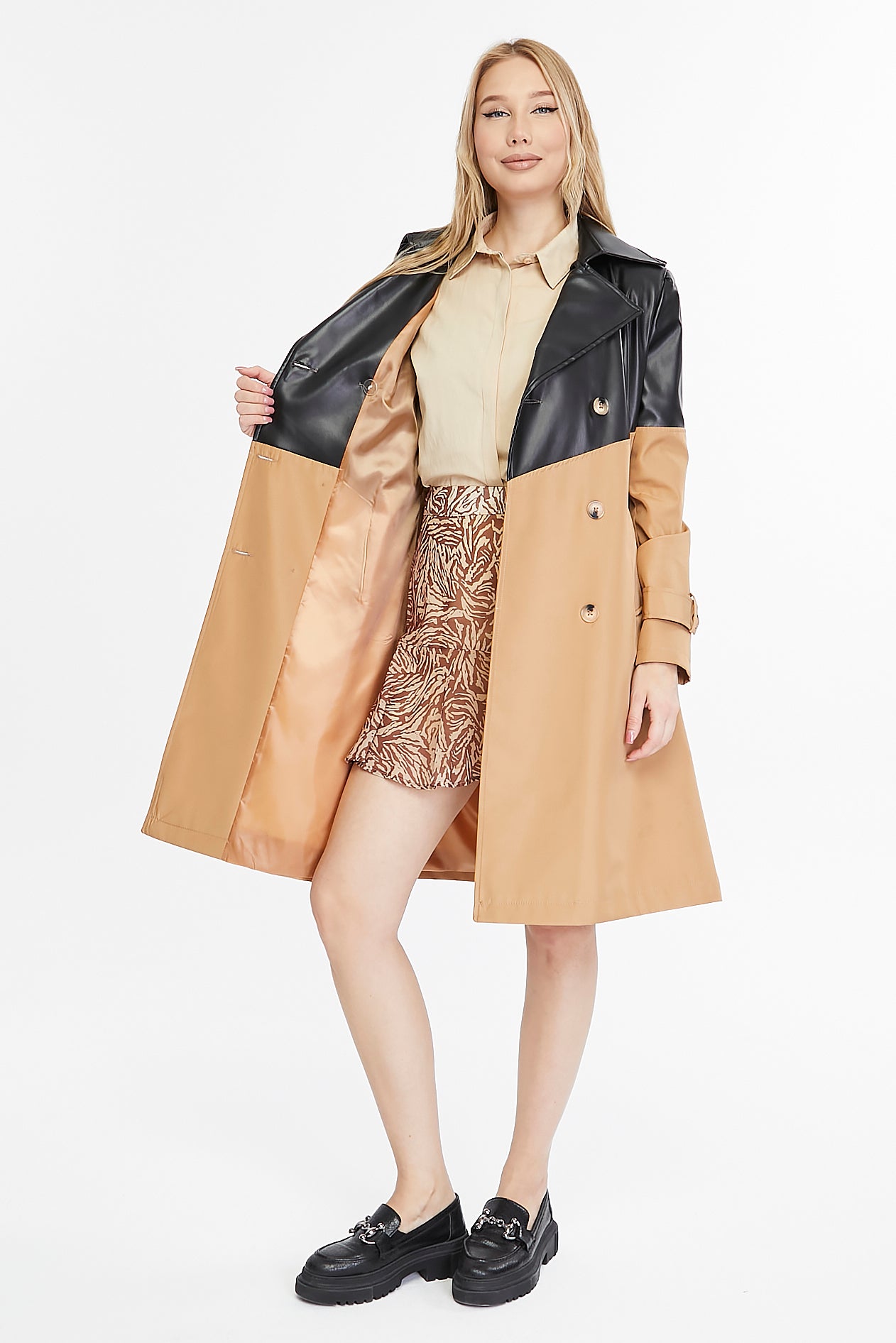 Asymmetric Colorblocking Trenchcoat