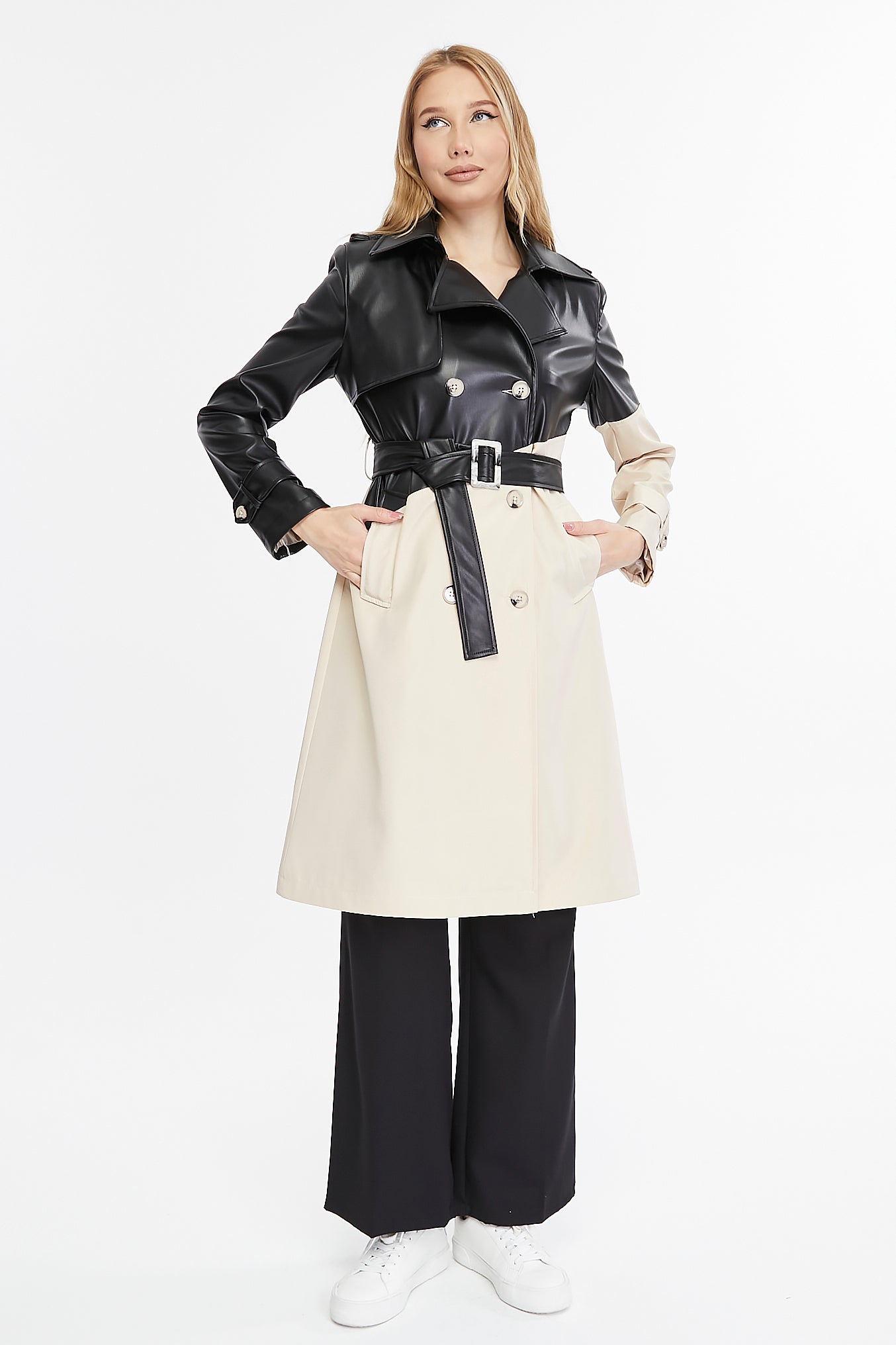 Asymmetric Colorblocking Trenchcoat