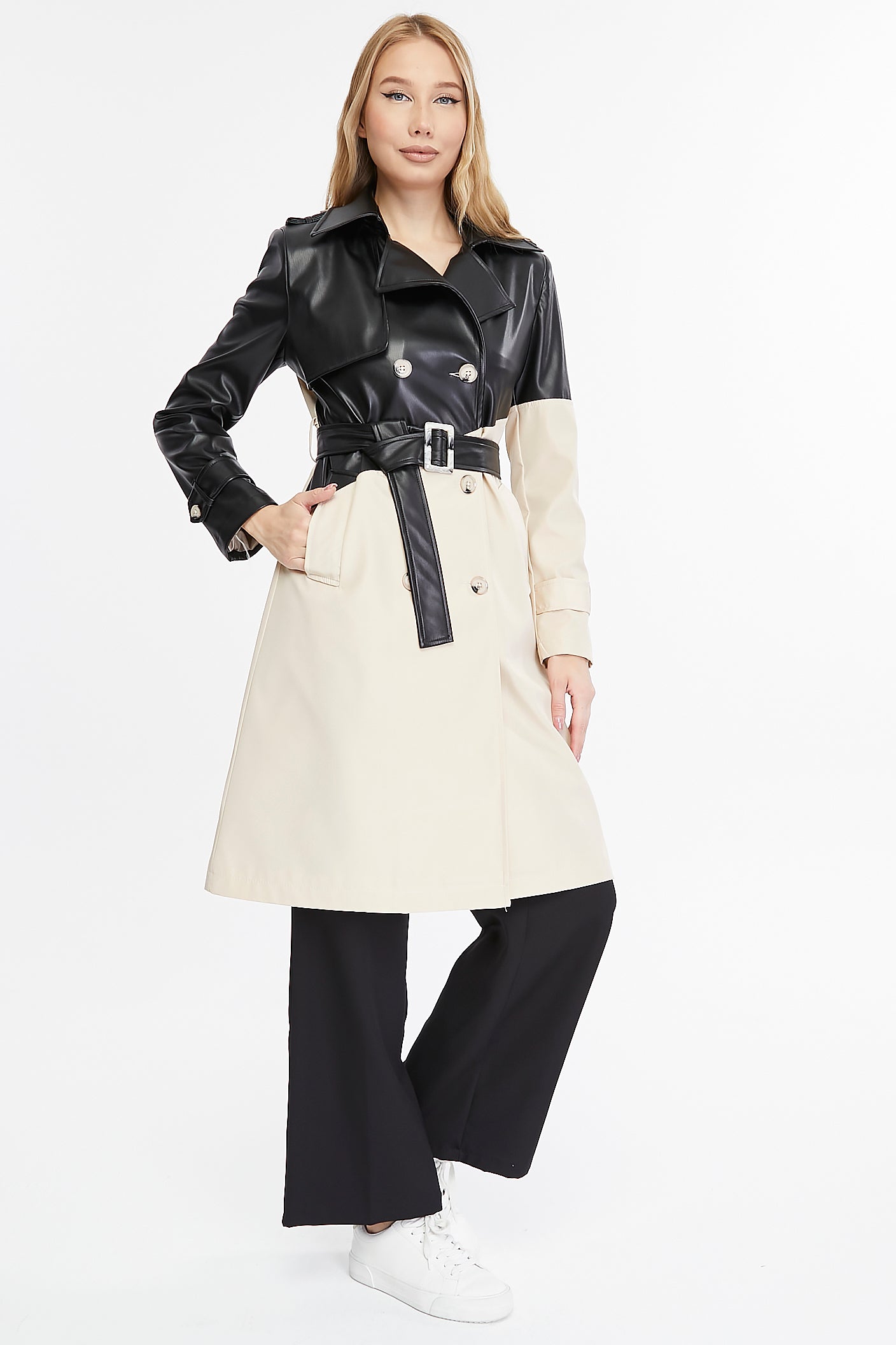 Asymmetric Colorblocking Trenchcoat