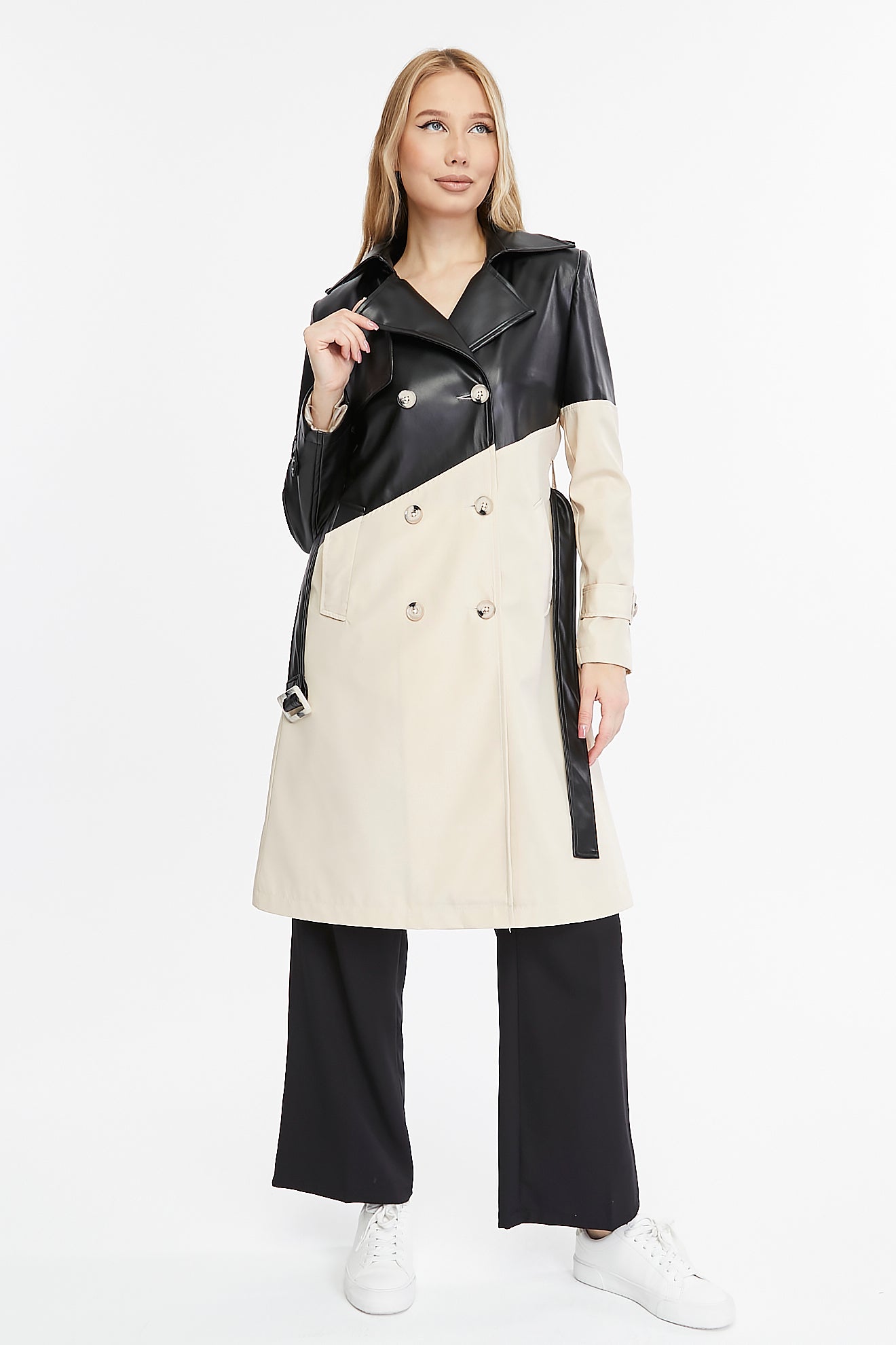 Asymmetric Colorblocking Trenchcoat