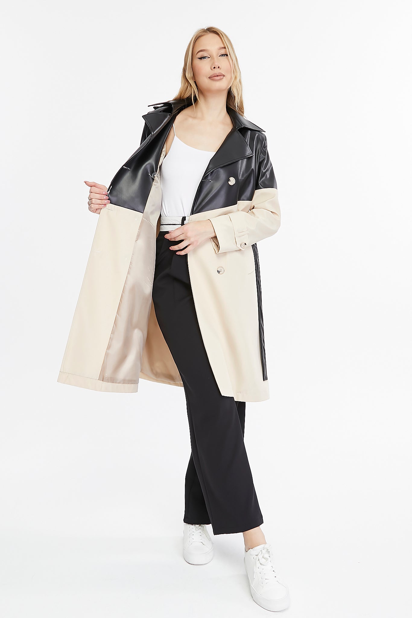 Asymmetric Colorblocking Trenchcoat