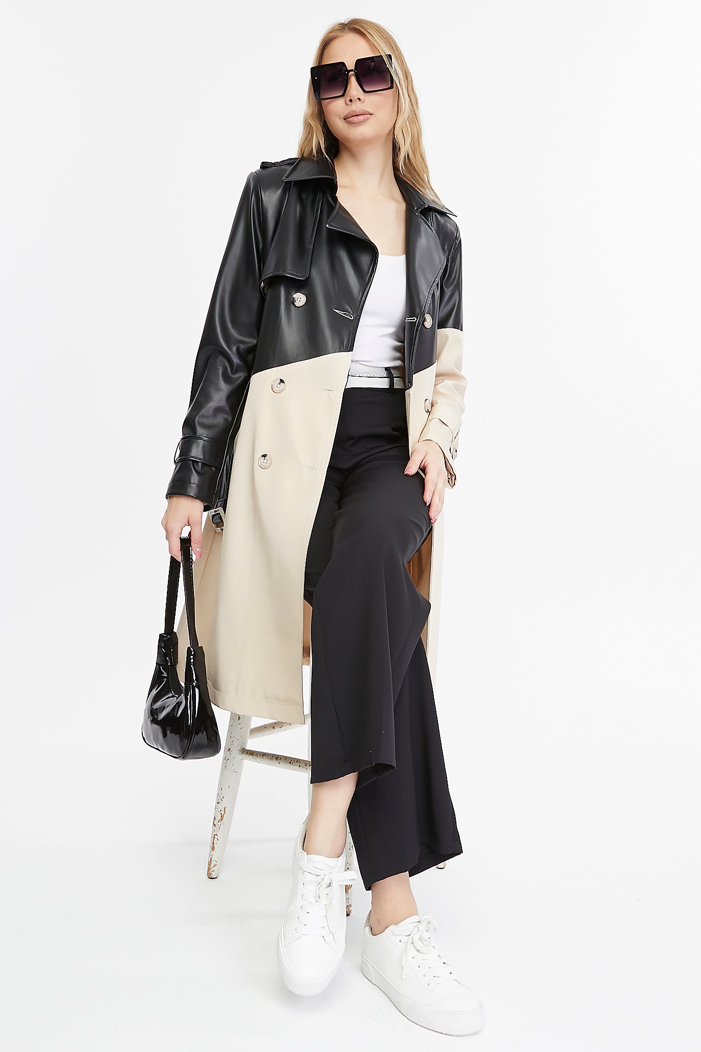 Asymmetric Colorblocking Trenchcoat