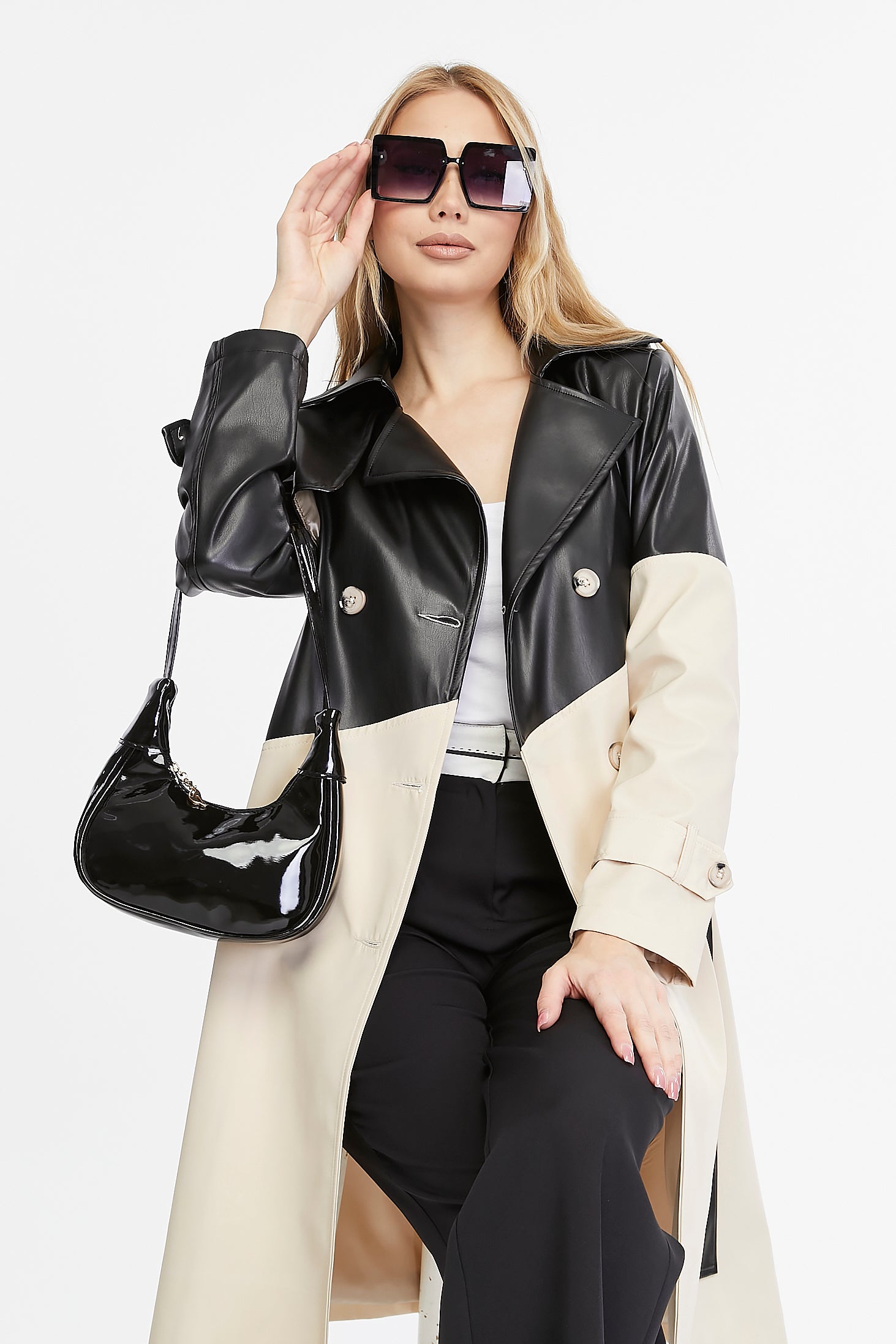 Asymmetric Colorblocking Trenchcoat