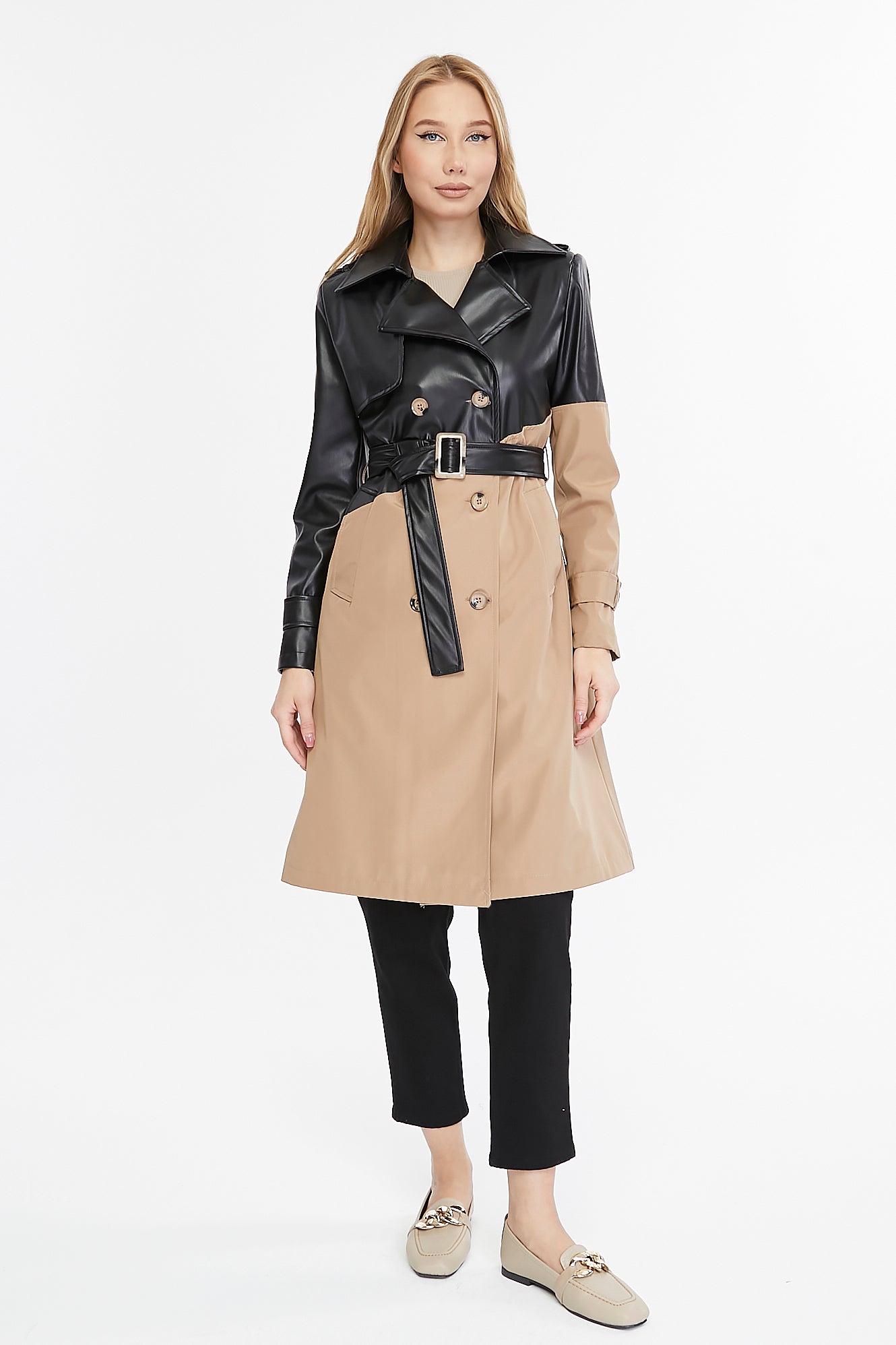 Asymmetric Colorblocking Trenchcoat