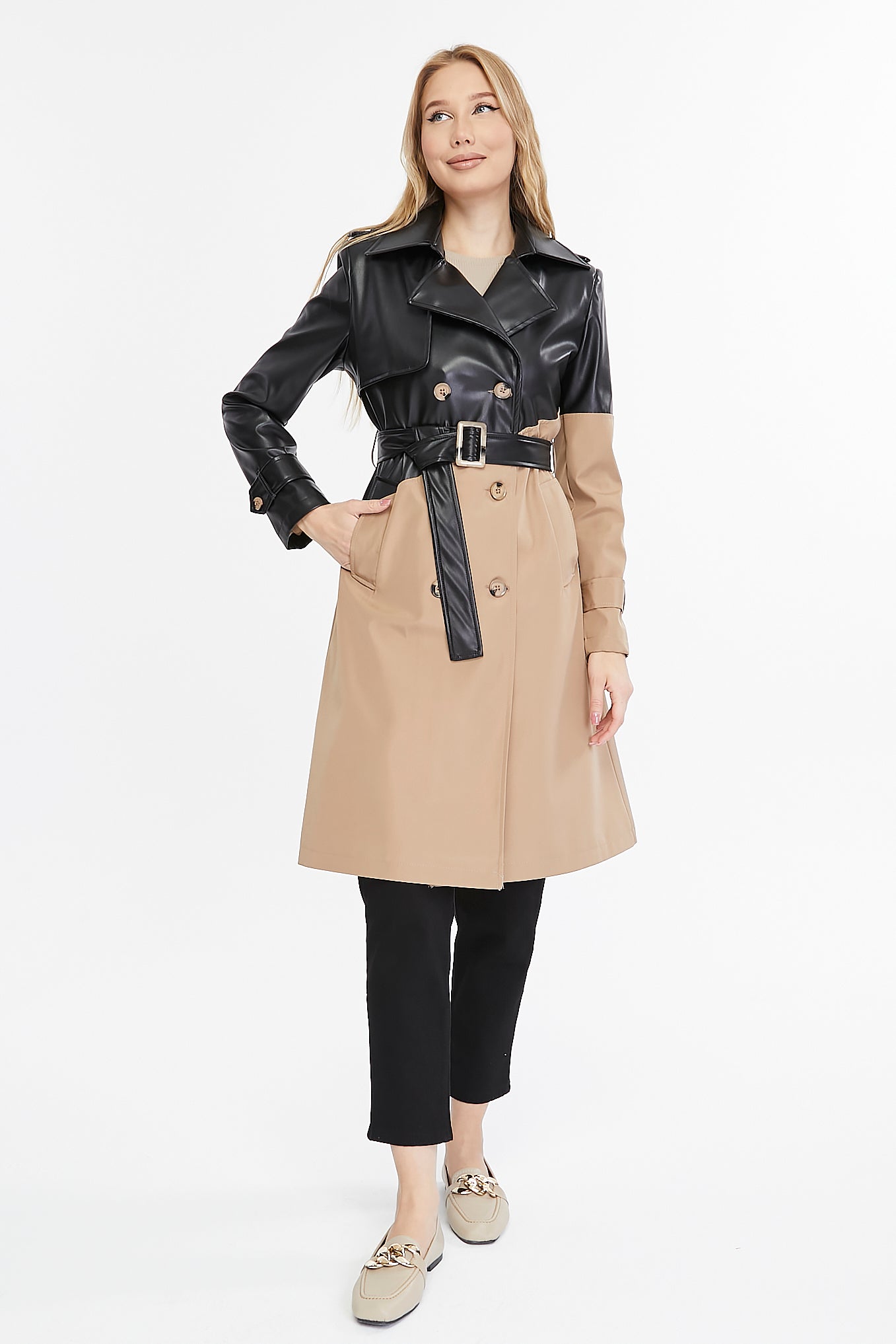 Asymmetric Colorblocking Trenchcoat