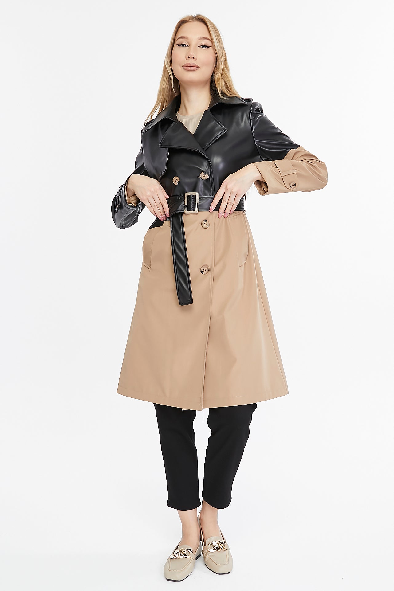 Asymmetric Colorblocking Trenchcoat