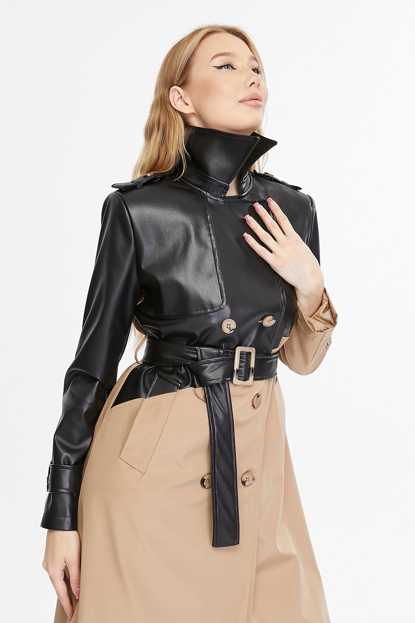 Asymmetric Colorblocking Trenchcoat