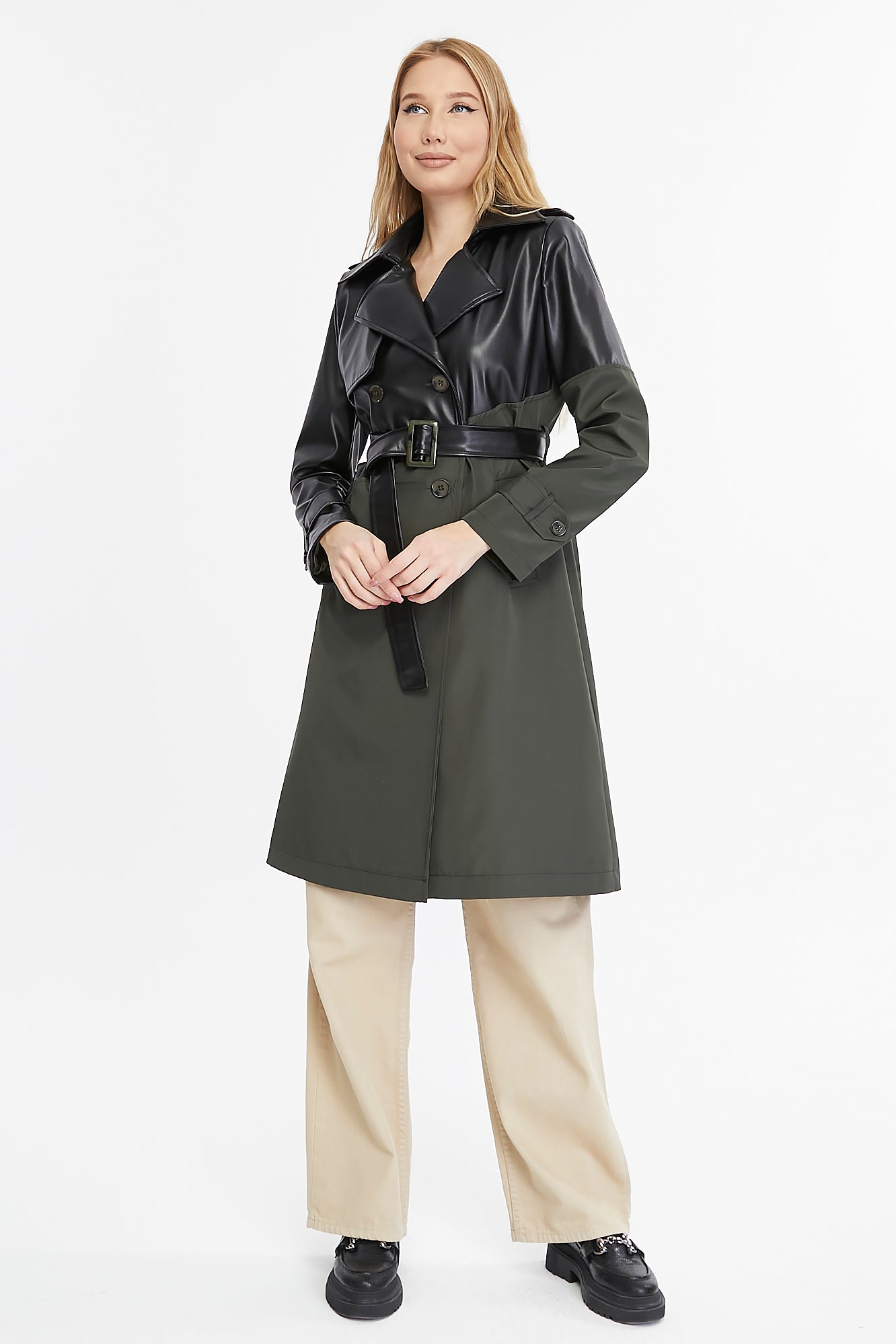 Asymmetric Colorblocking Trenchcoat