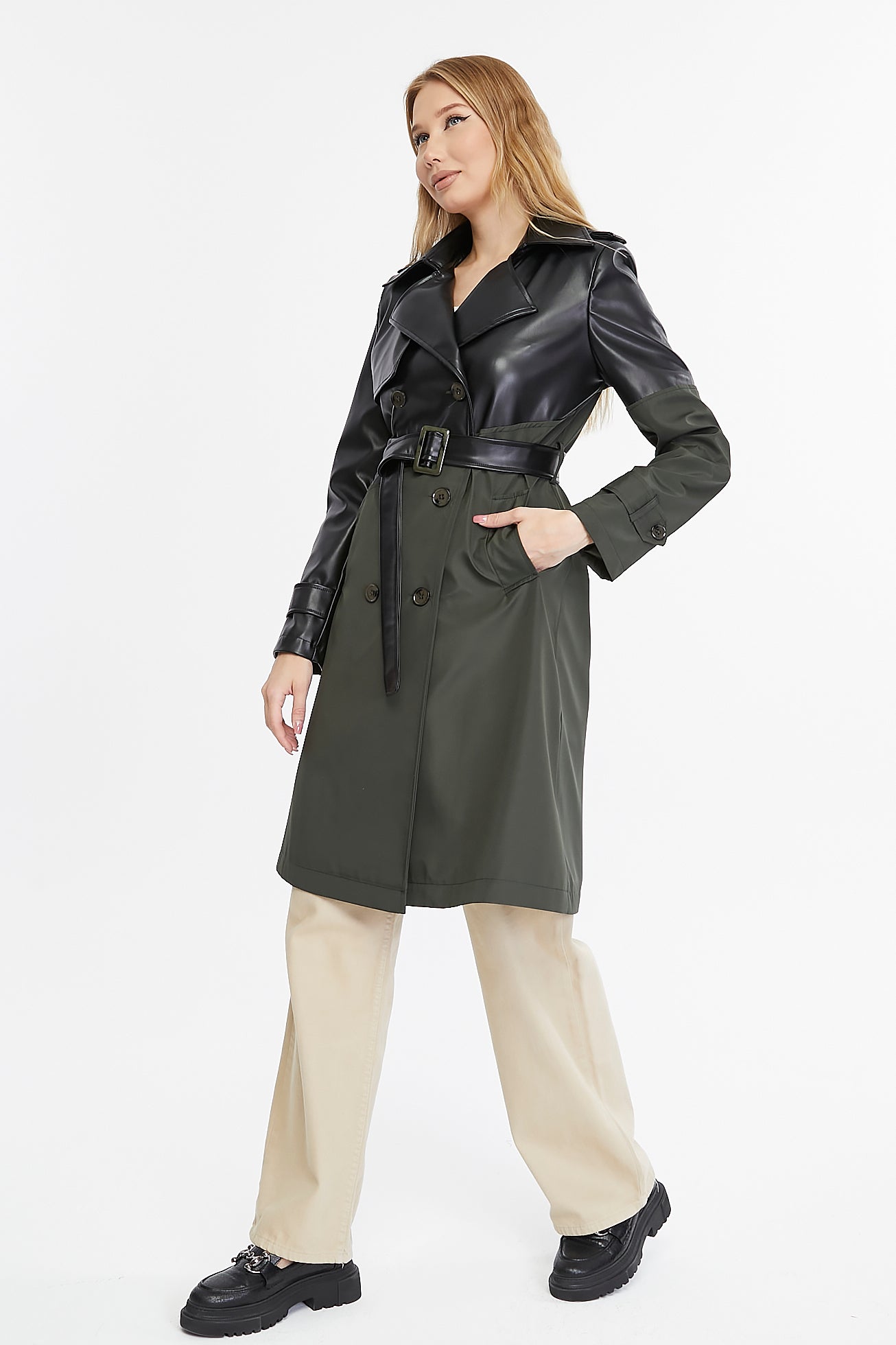Asymmetric Colorblocking Trenchcoat