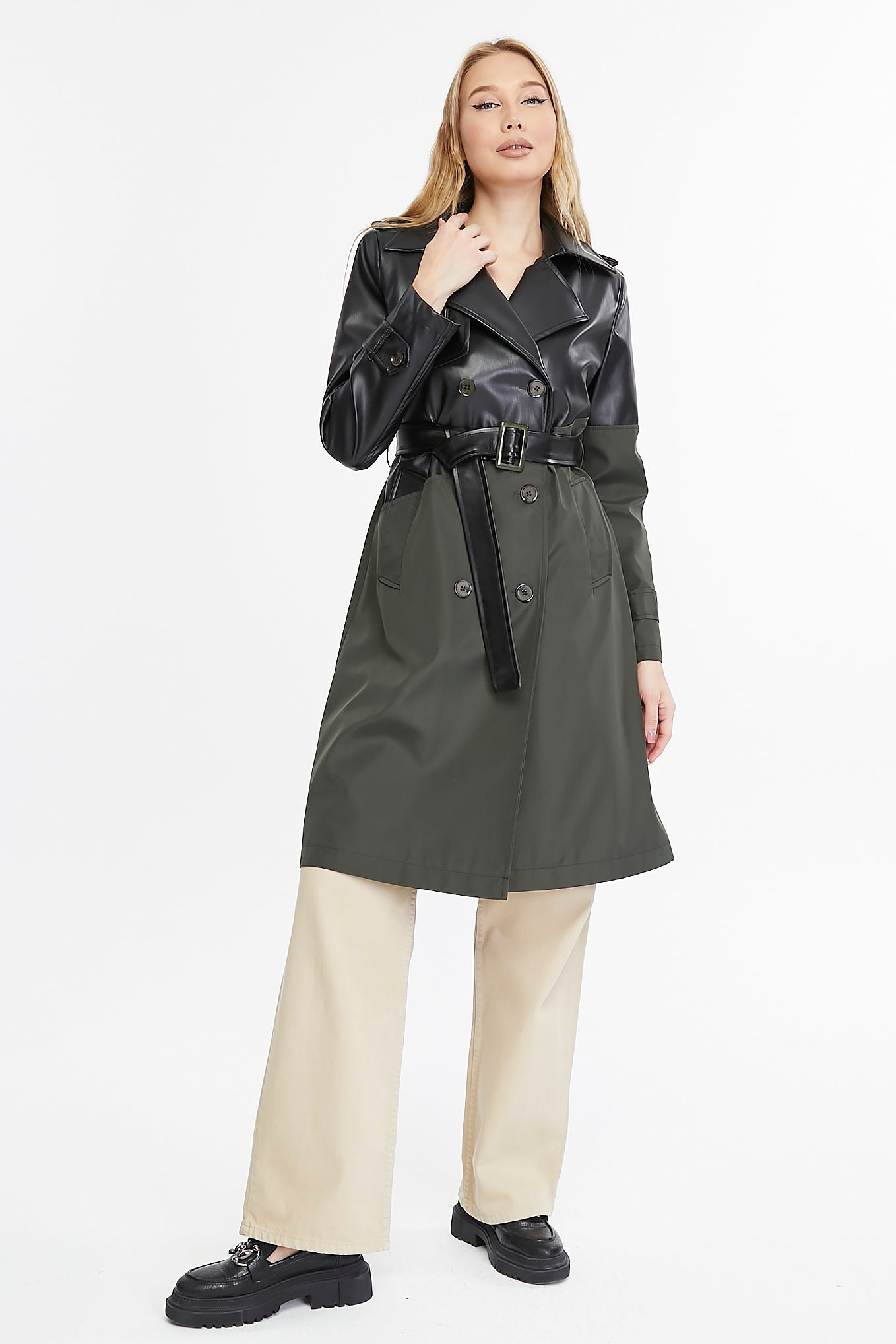 Asymmetric Colorblocking Trenchcoat