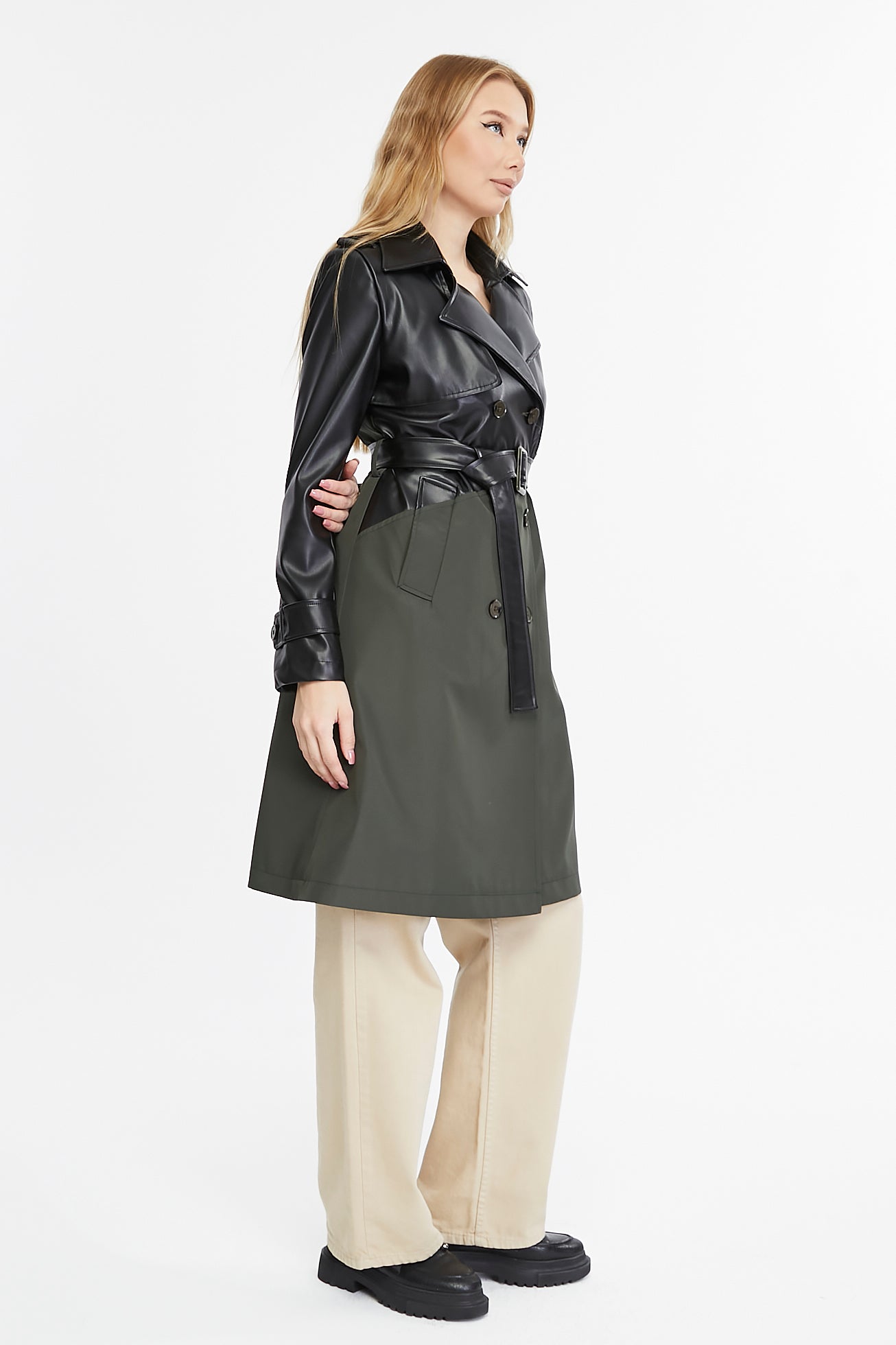 Asymmetric Colorblocking Trenchcoat
