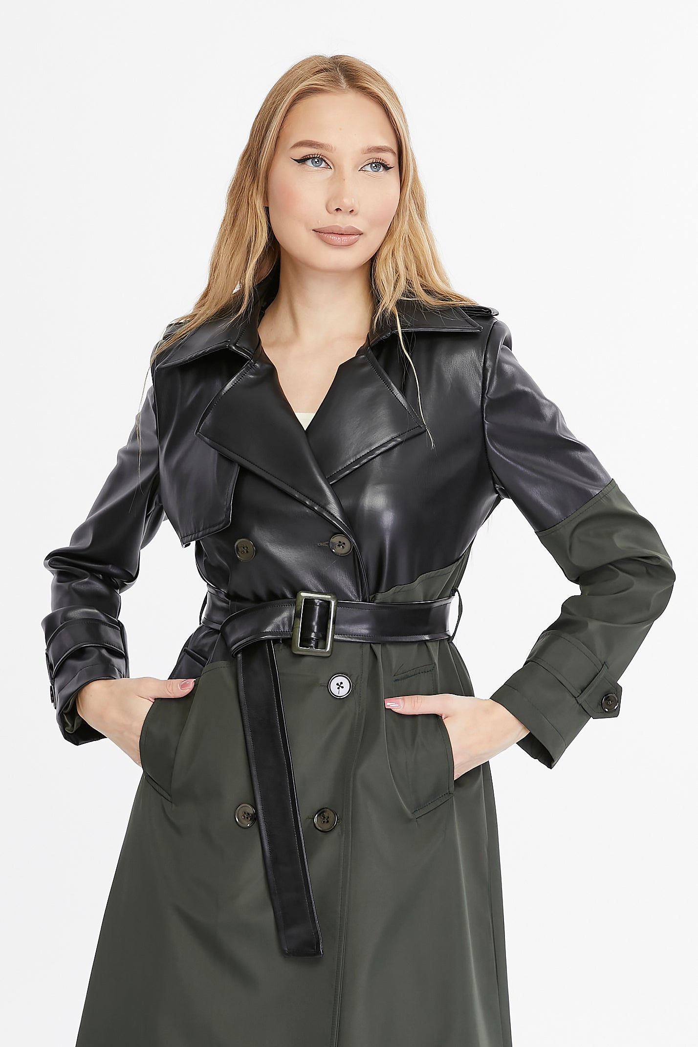 Asymmetric Colorblocking Trenchcoat