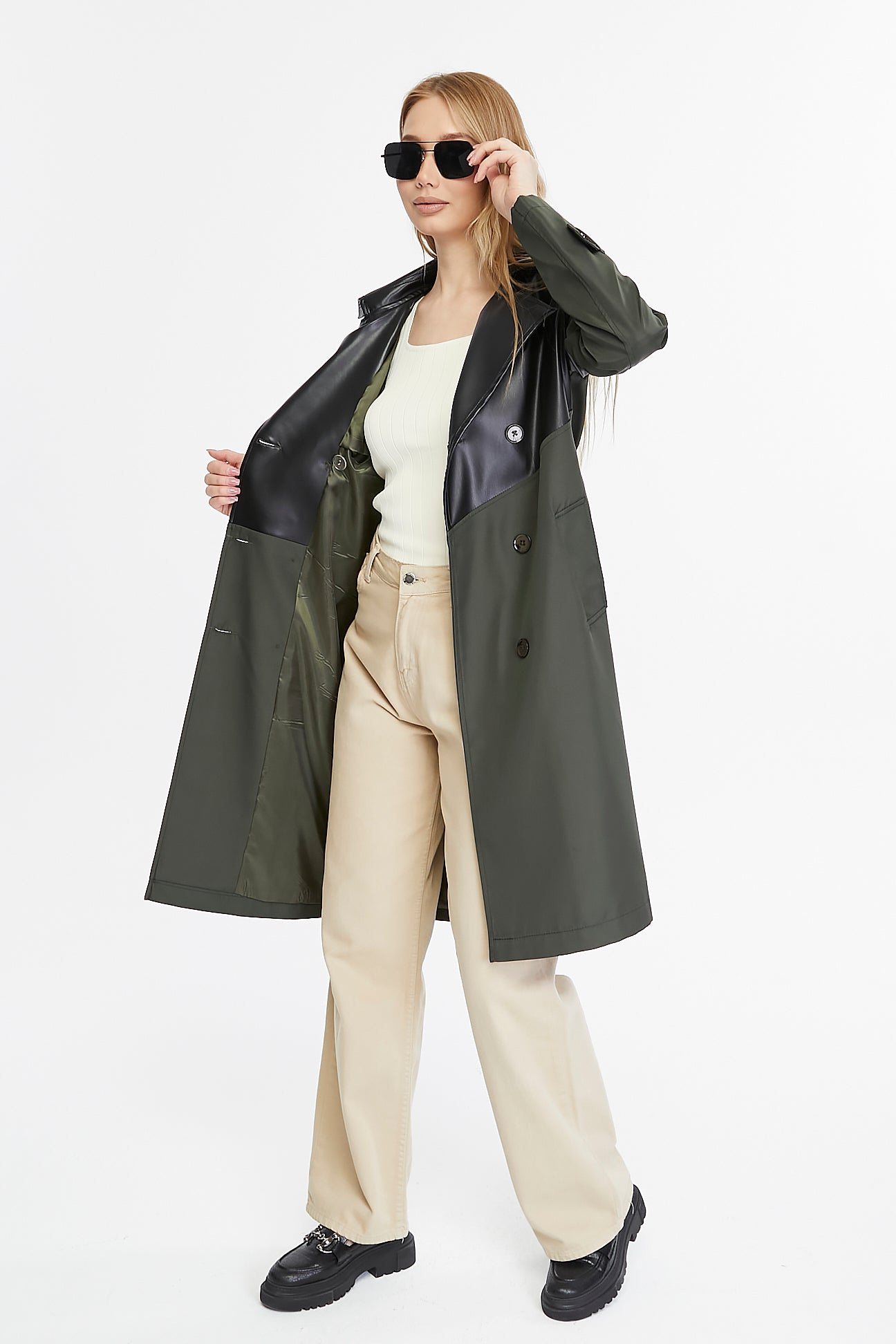 Asymmetric Colorblocking Trenchcoat