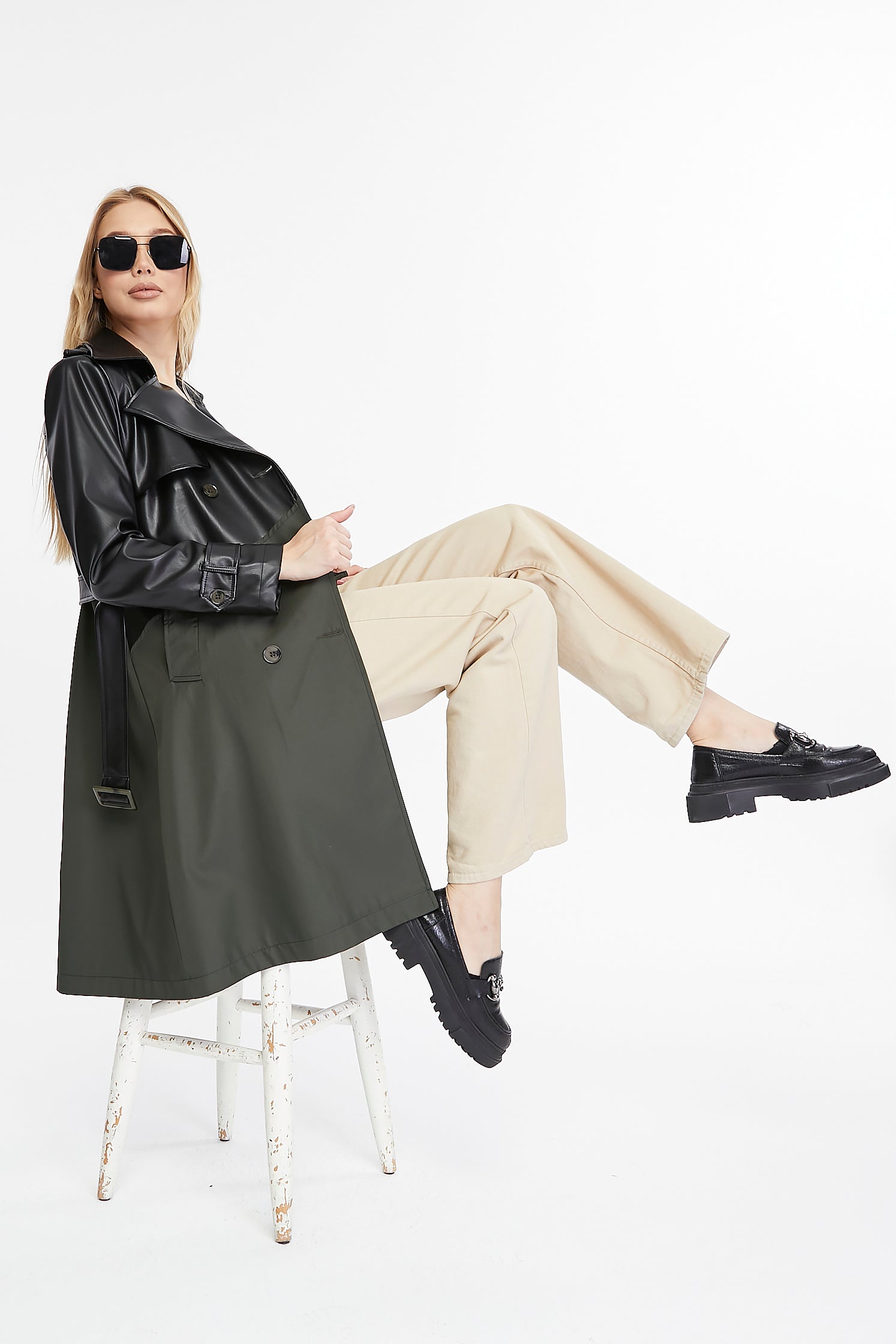 Asymmetric Colorblocking Trenchcoat