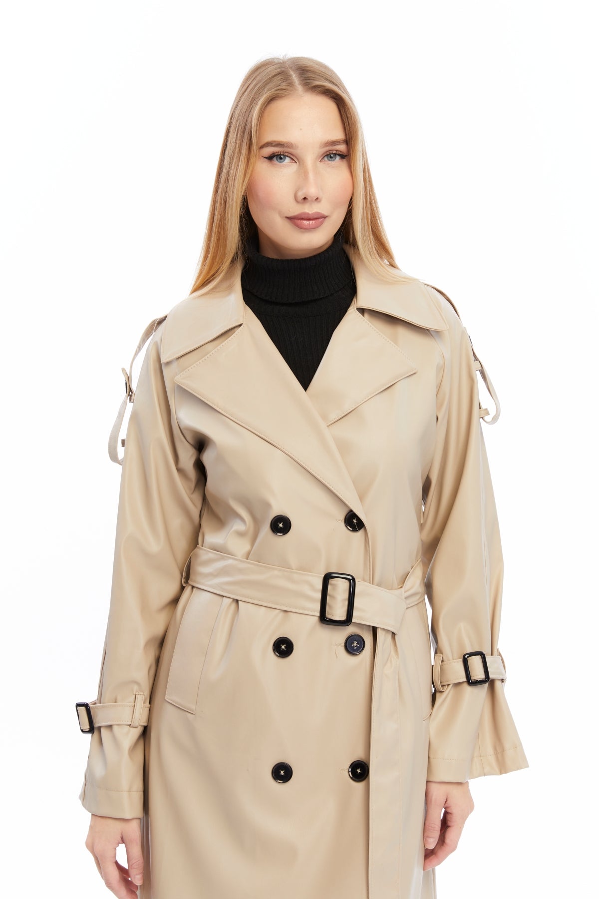 Military Leder-Trenchcoat
