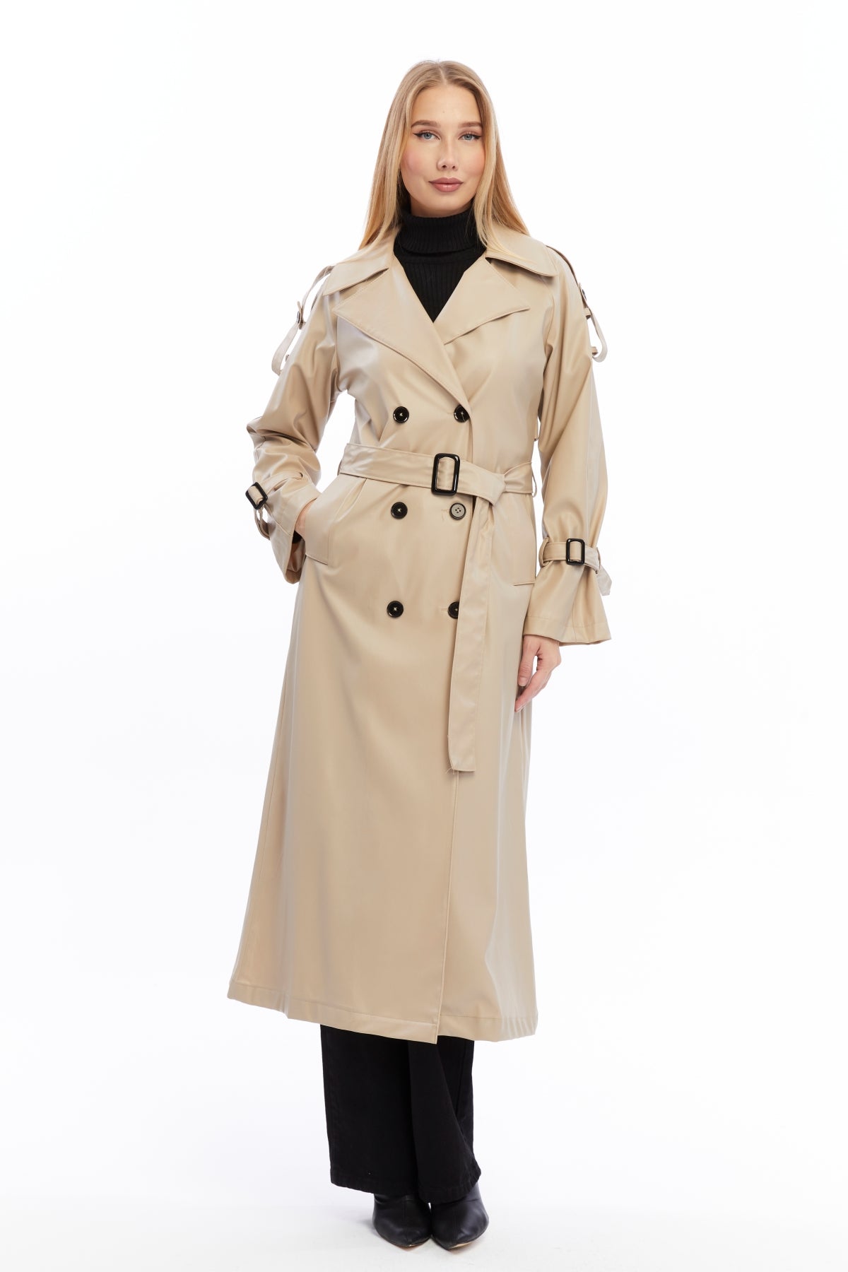Military Leder-Trenchcoat