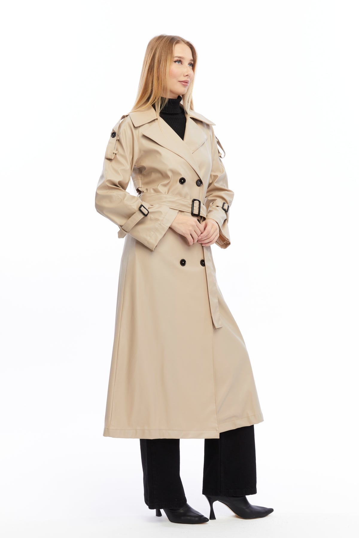 Military Leder-Trenchcoat