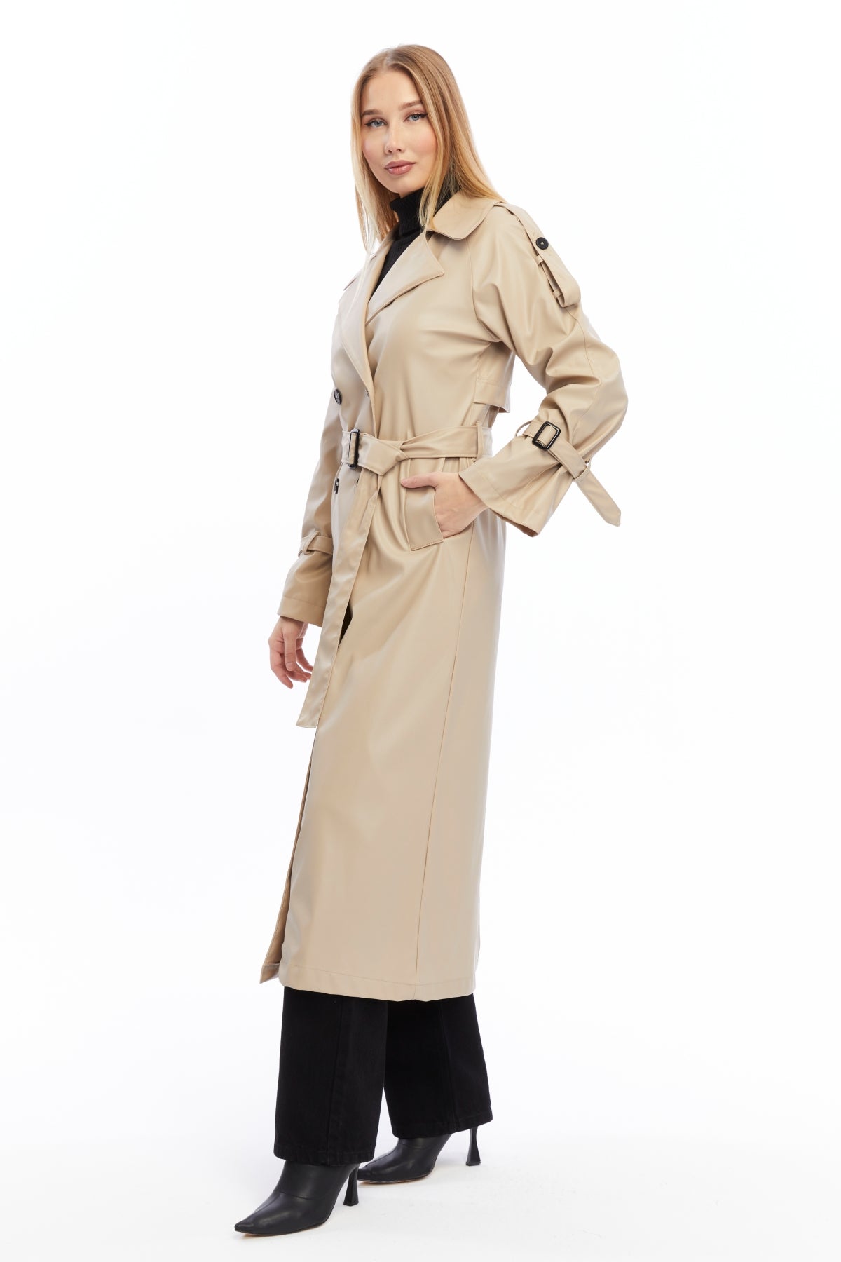 Military Leder-Trenchcoat