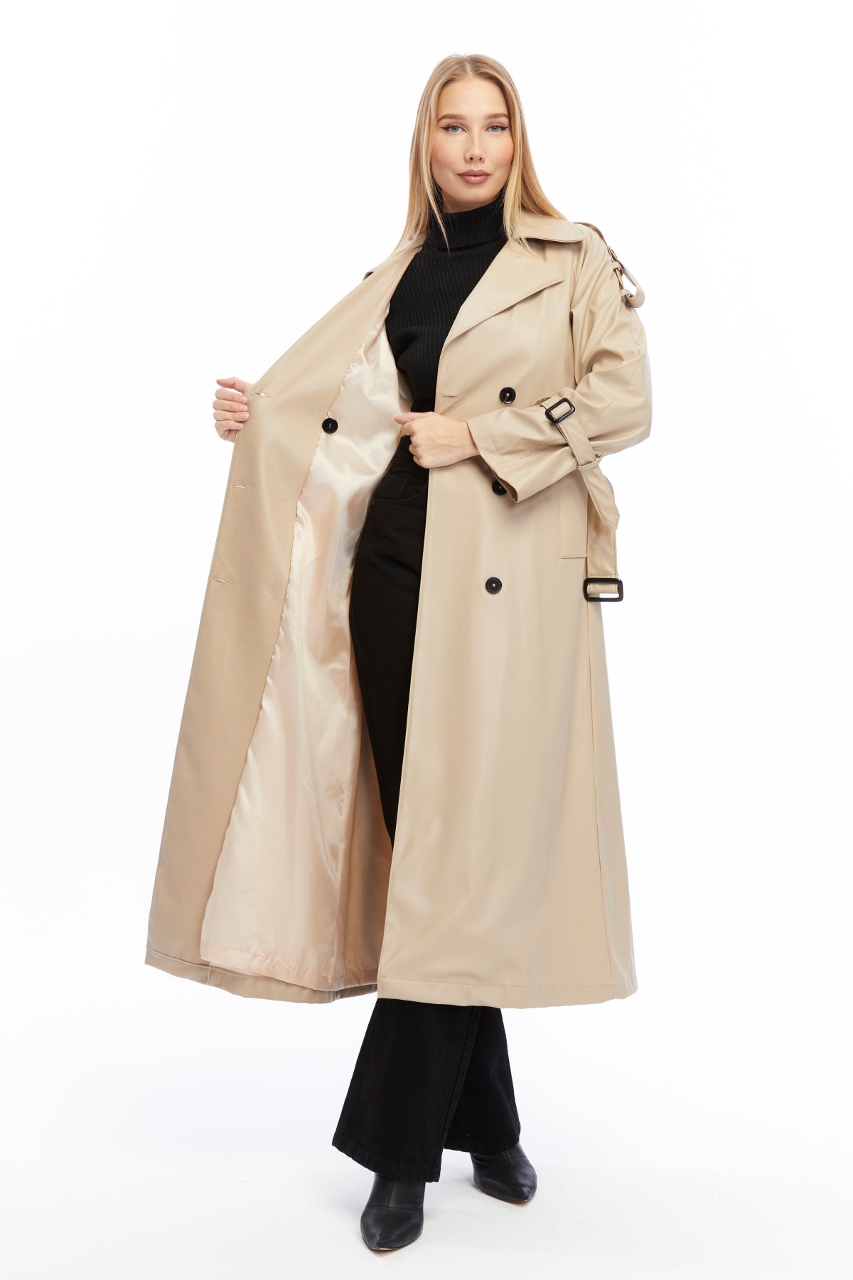 Military Leder-Trenchcoat