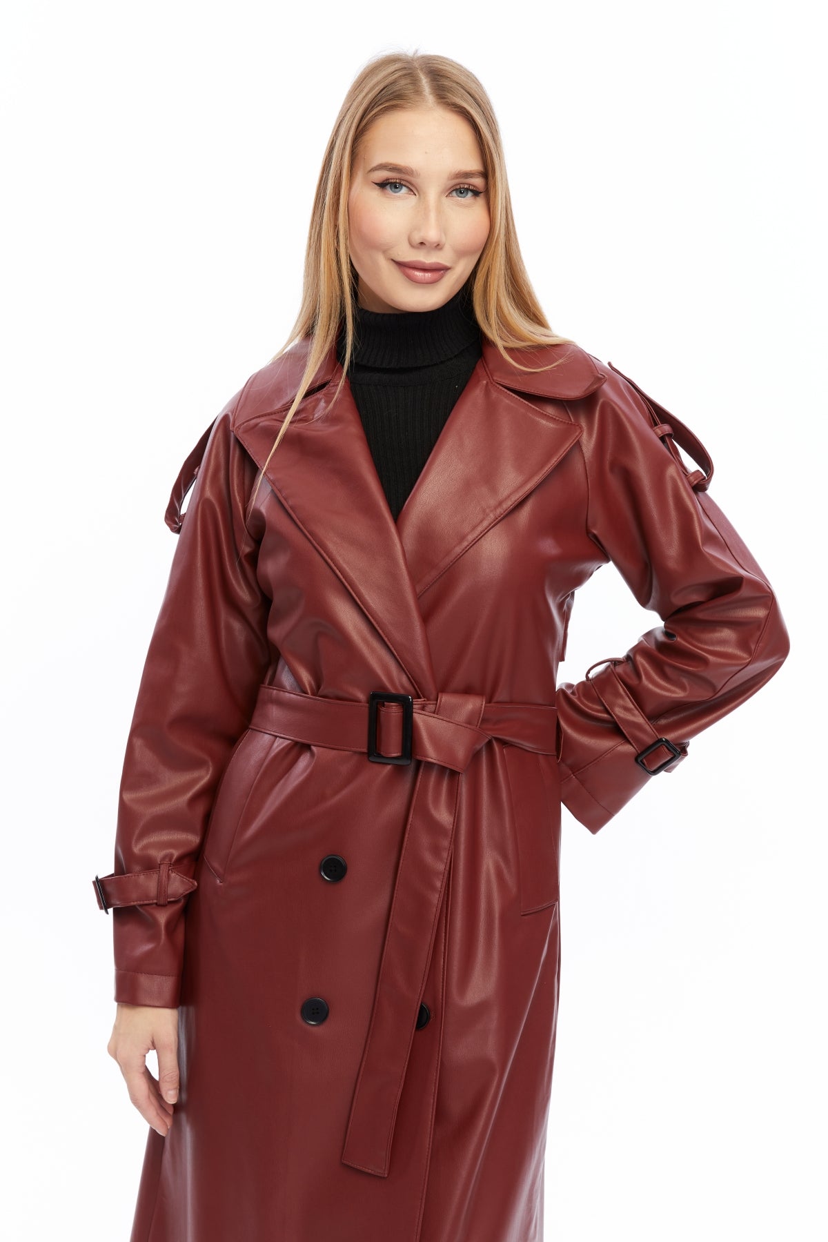 Military Leder-Trenchcoat