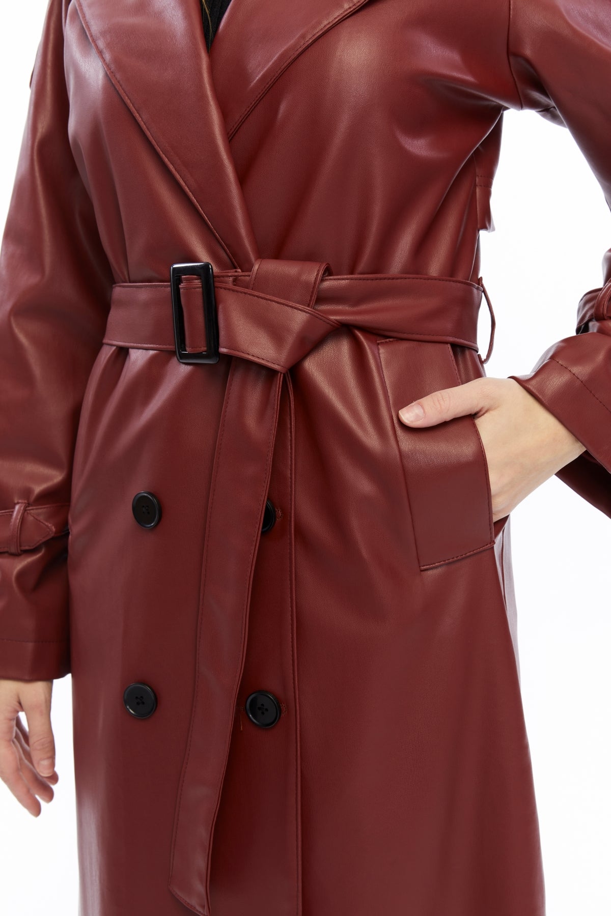 Military Leder-Trenchcoat