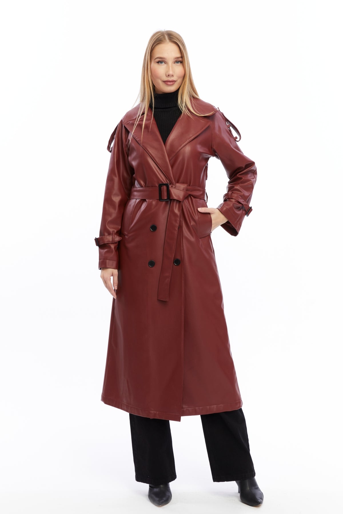 Military Leder-Trenchcoat