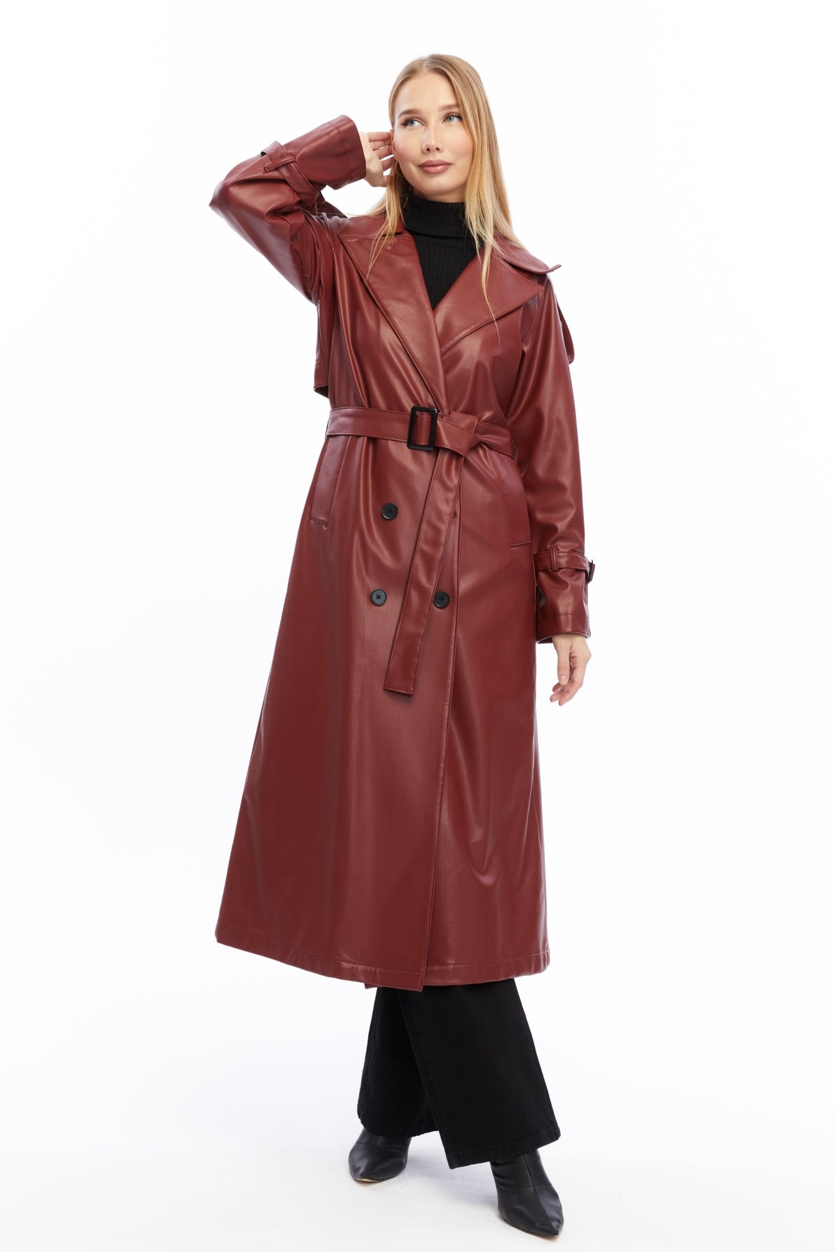Military Leder-Trenchcoat