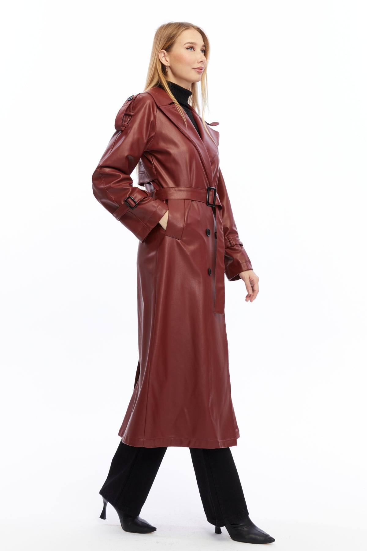 Military Leder-Trenchcoat