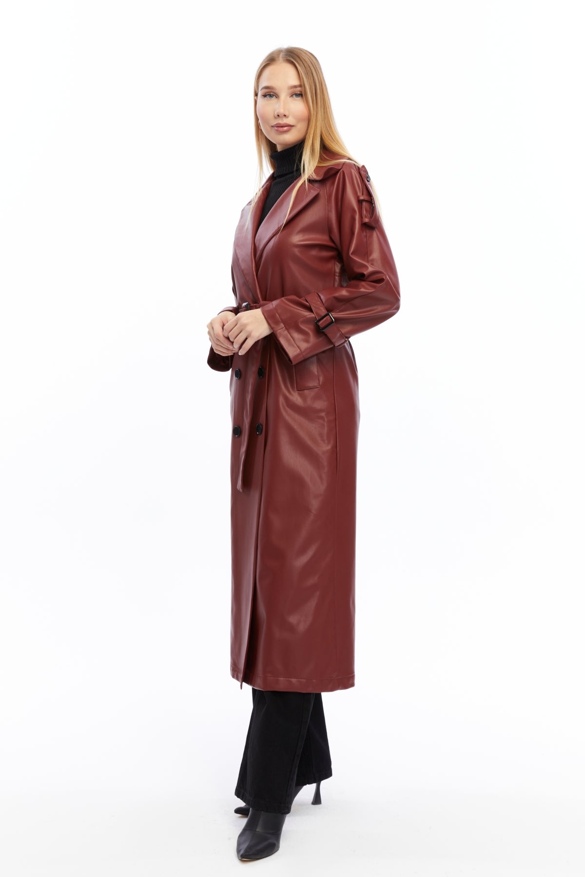 Military Leder-Trenchcoat