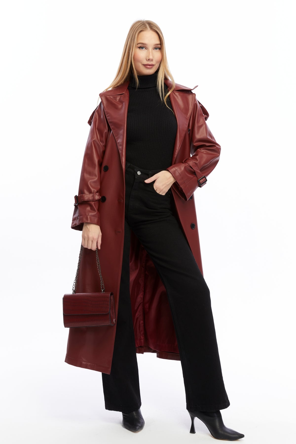 Military Leder-Trenchcoat