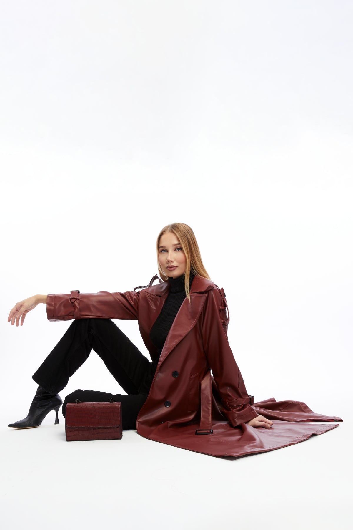 Military Leder-Trenchcoat