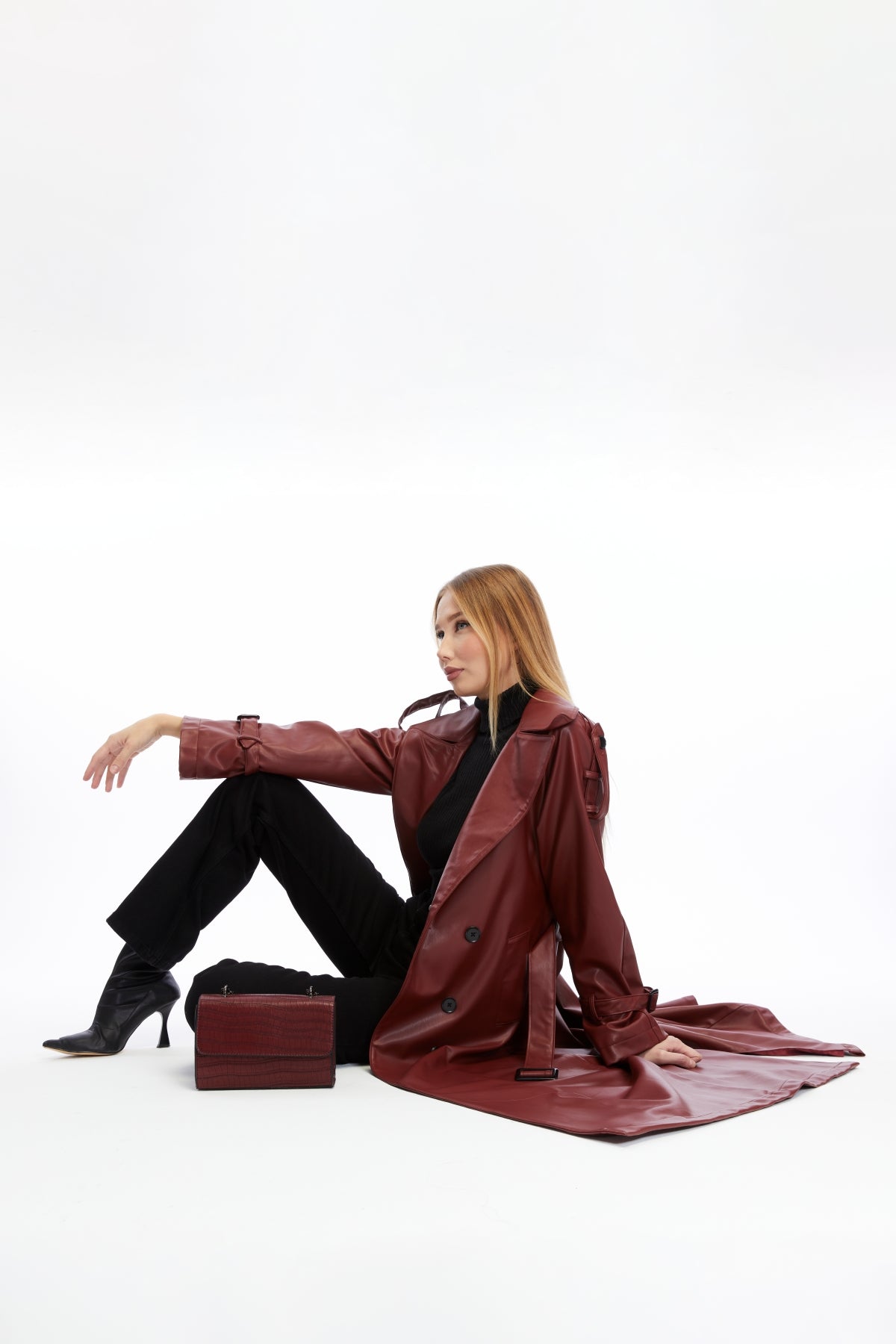 Military Leder-Trenchcoat