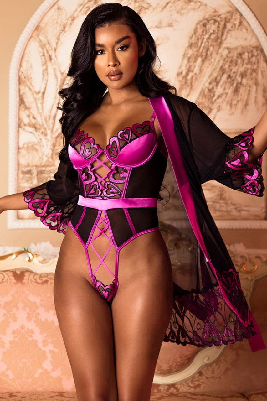 Galatea – Buntes Negligé-Set mit Spitze & Tüll