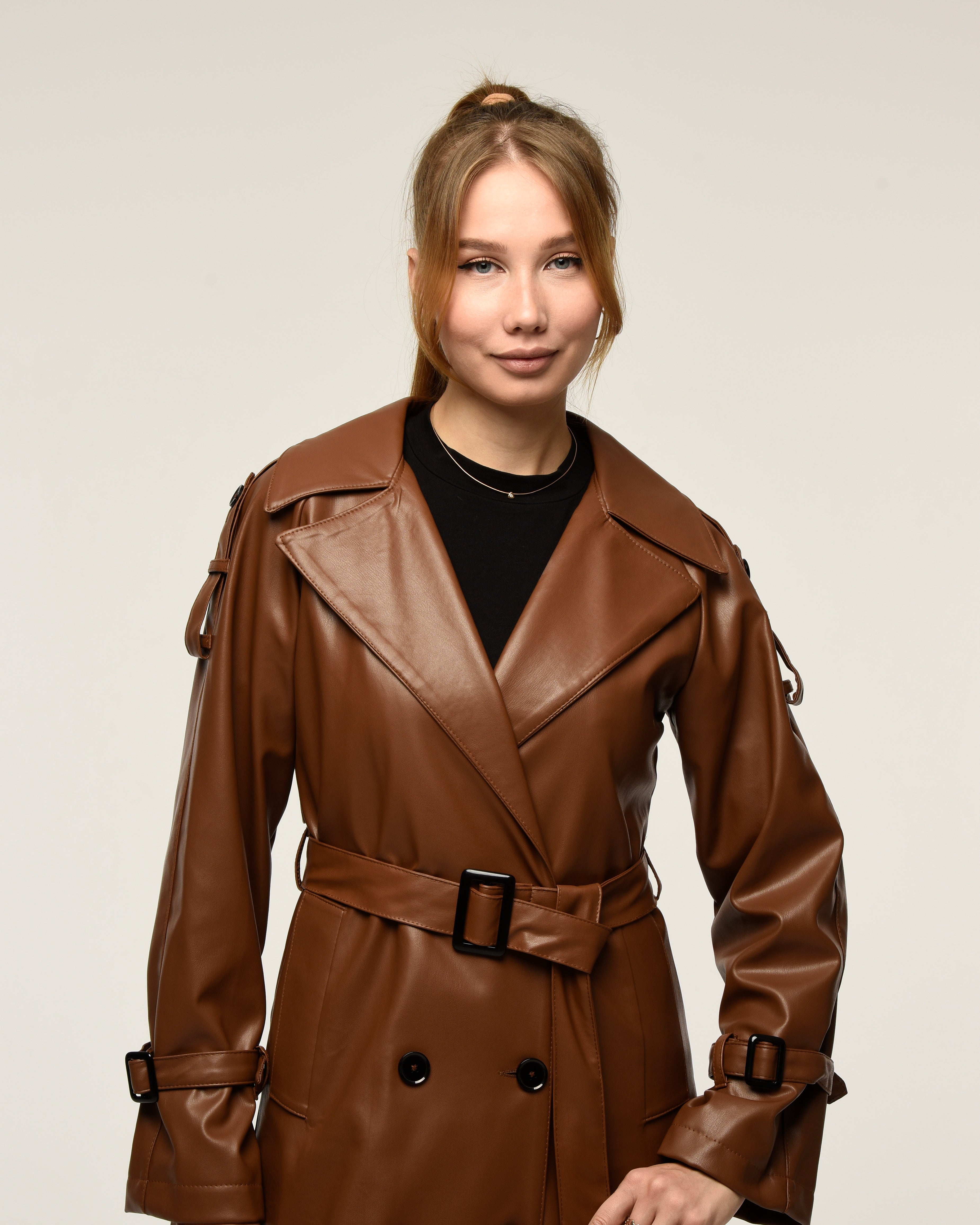 Military Leder-Trenchcoat