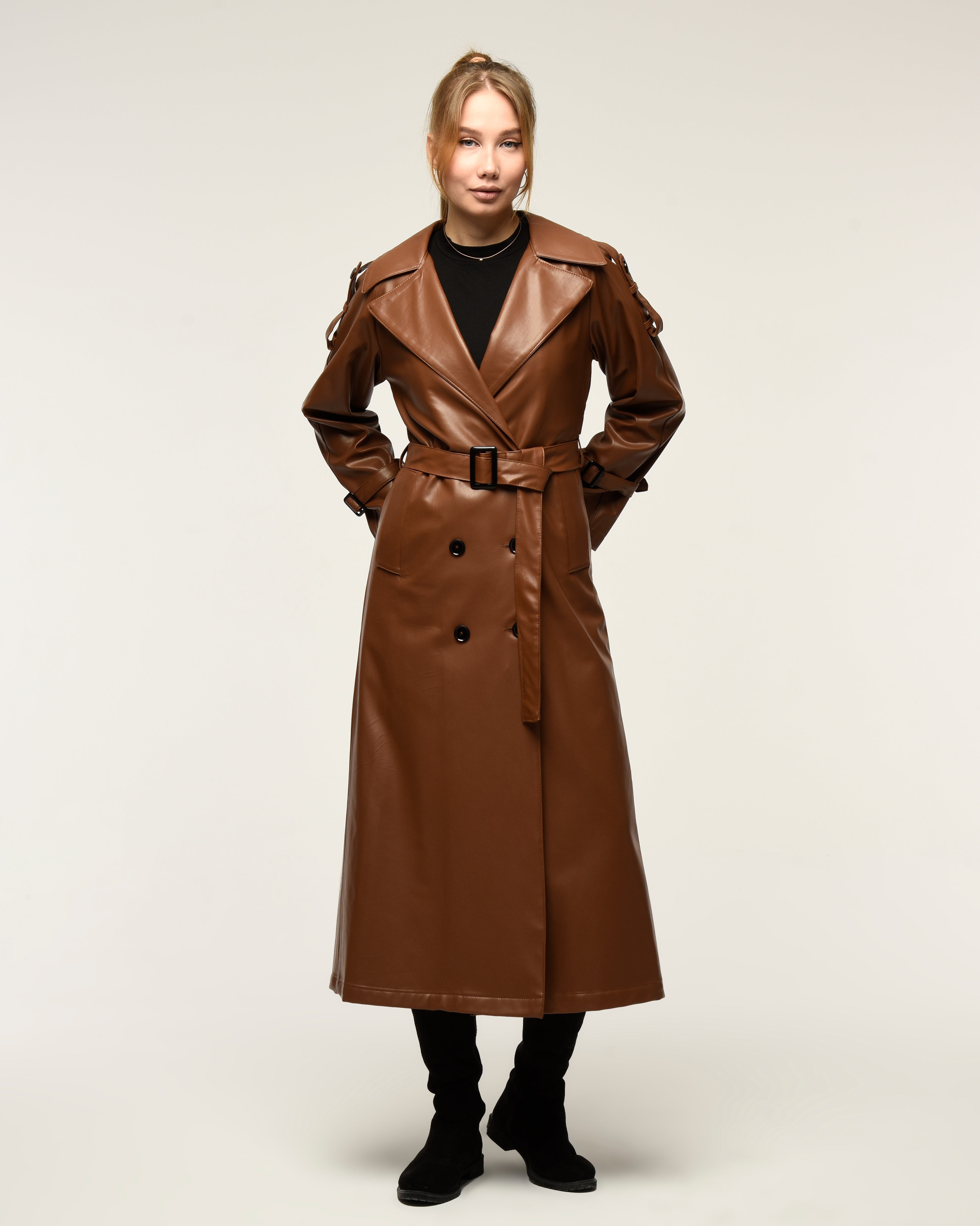 Military Leder-Trenchcoat