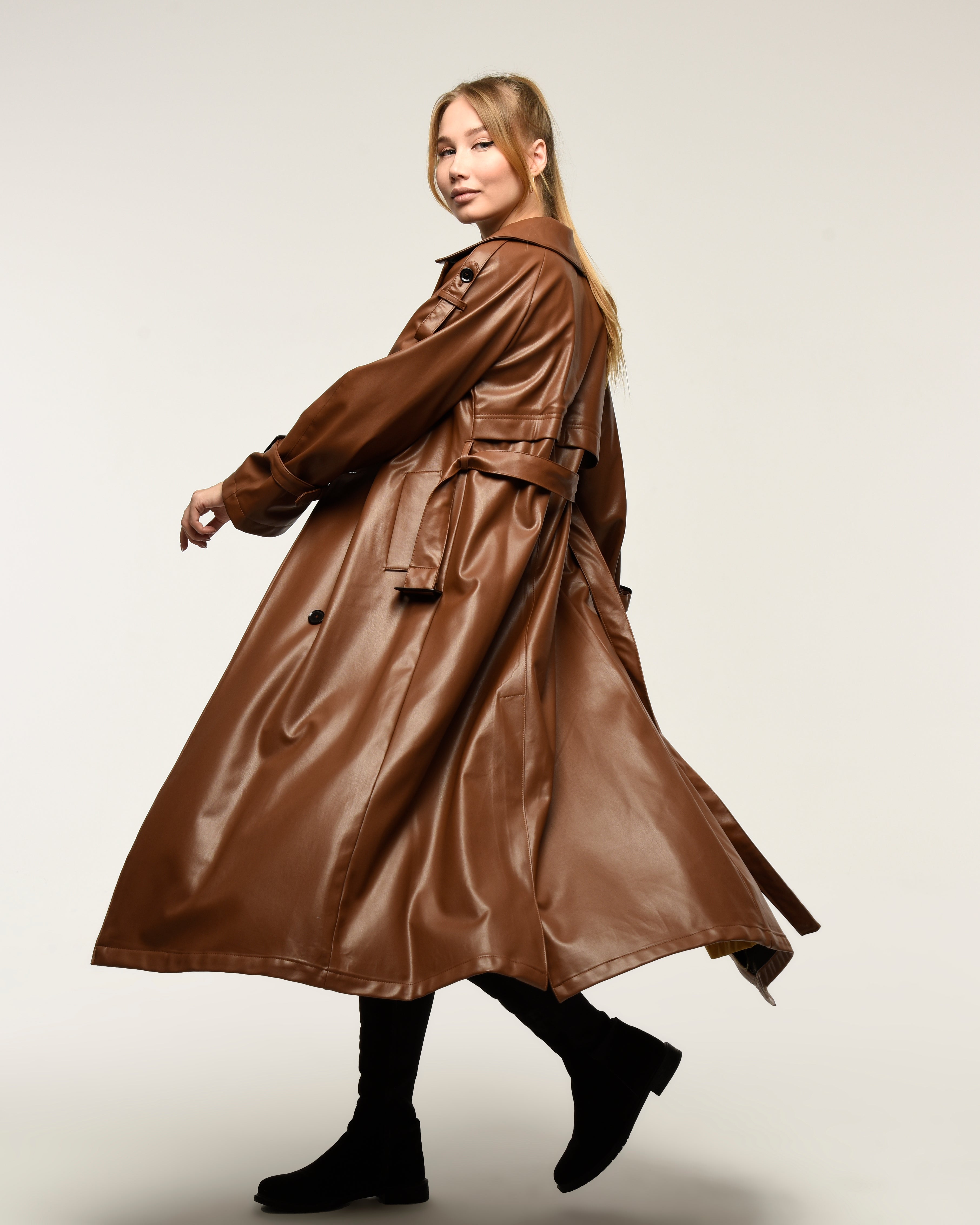 Military Leder-Trenchcoat