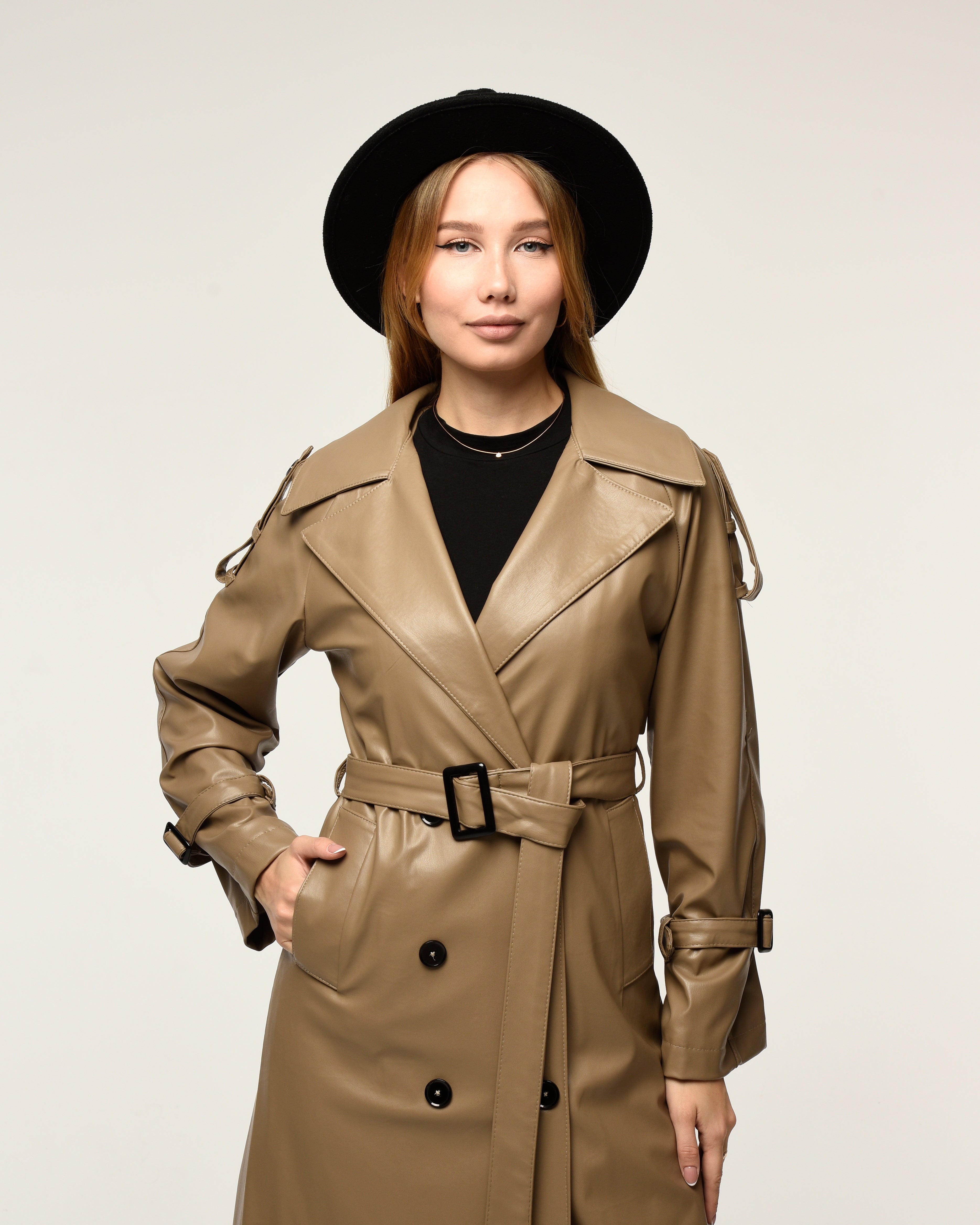 Military Leder-Trenchcoat