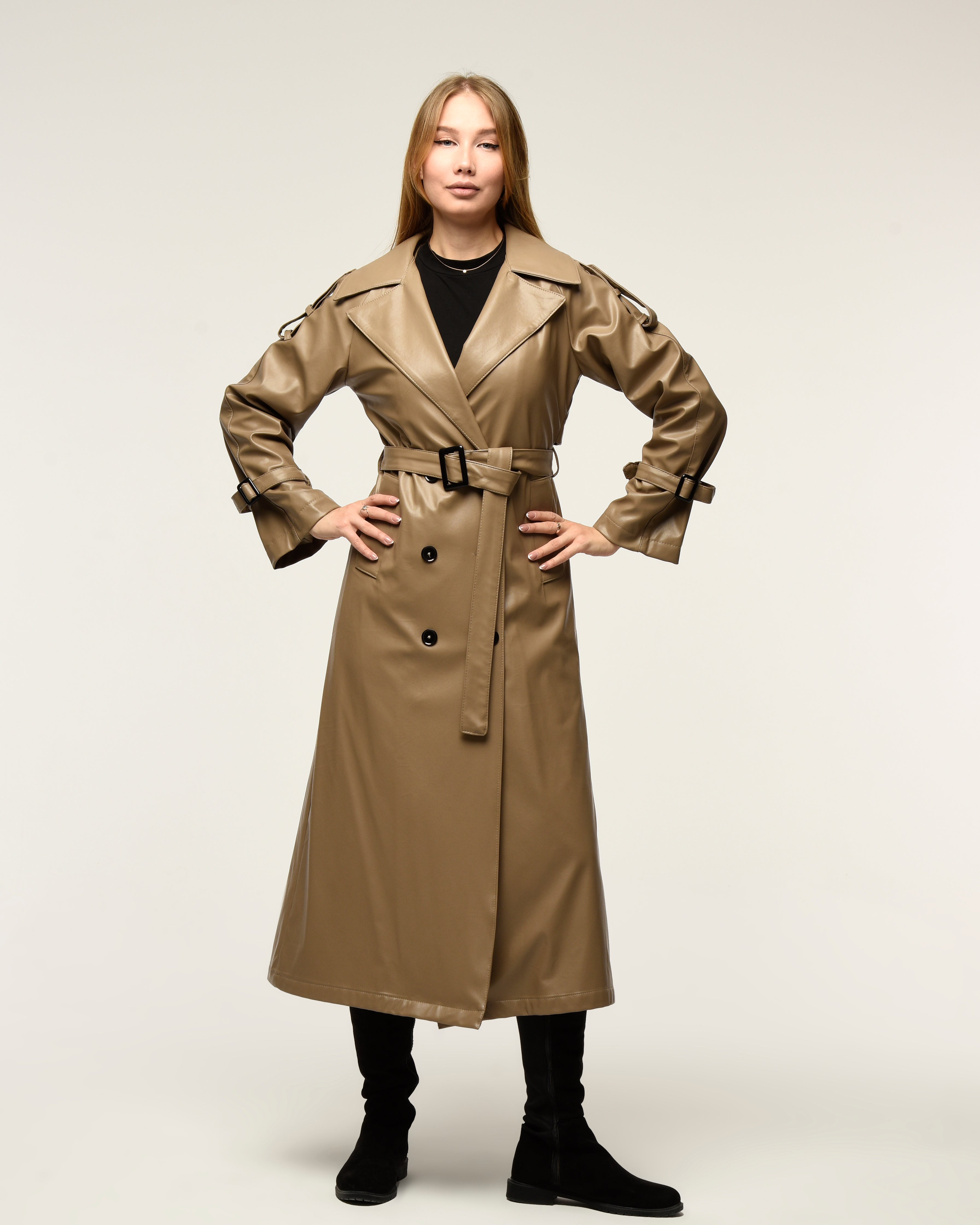 Military Leder-Trenchcoat