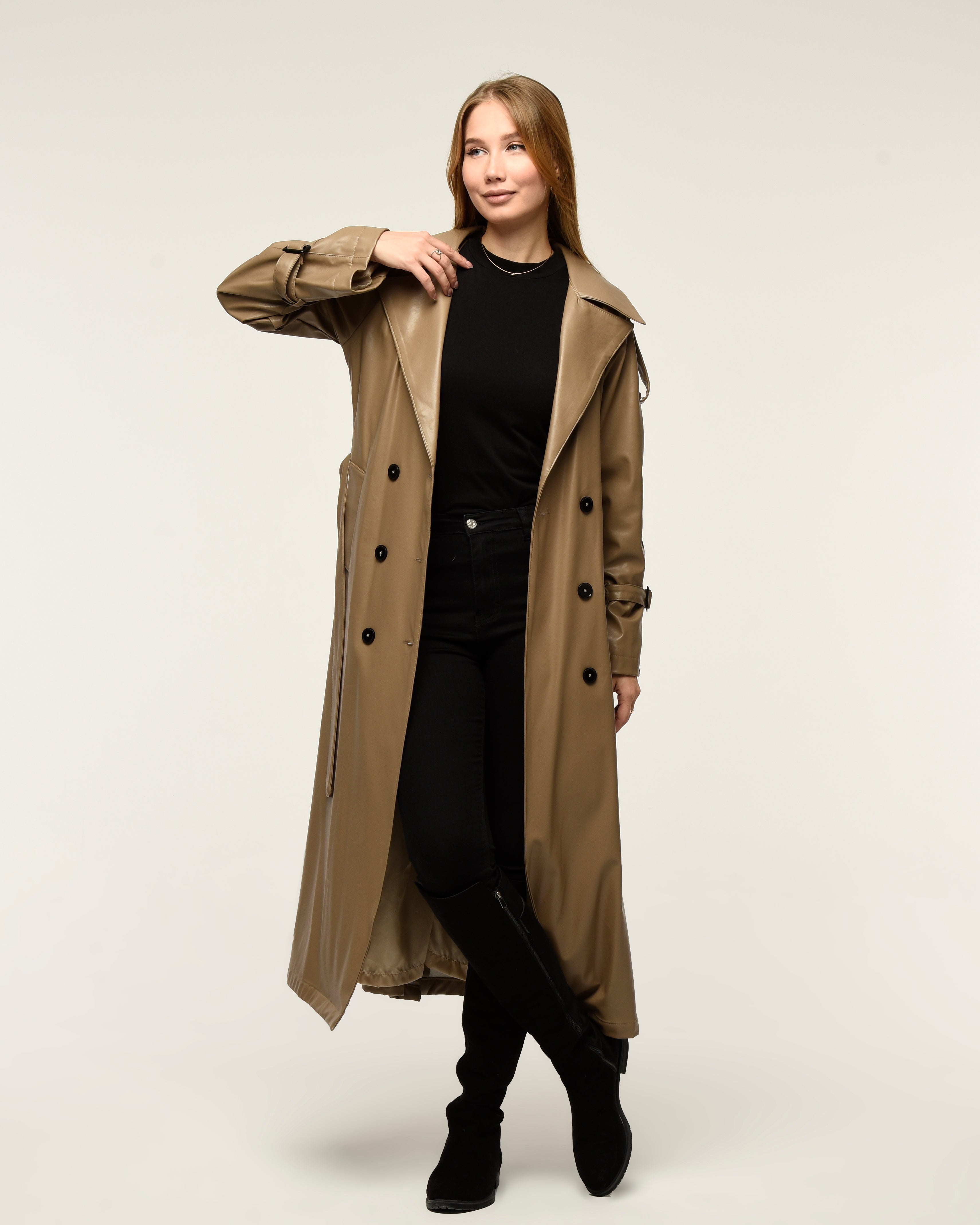 Military Leder-Trenchcoat