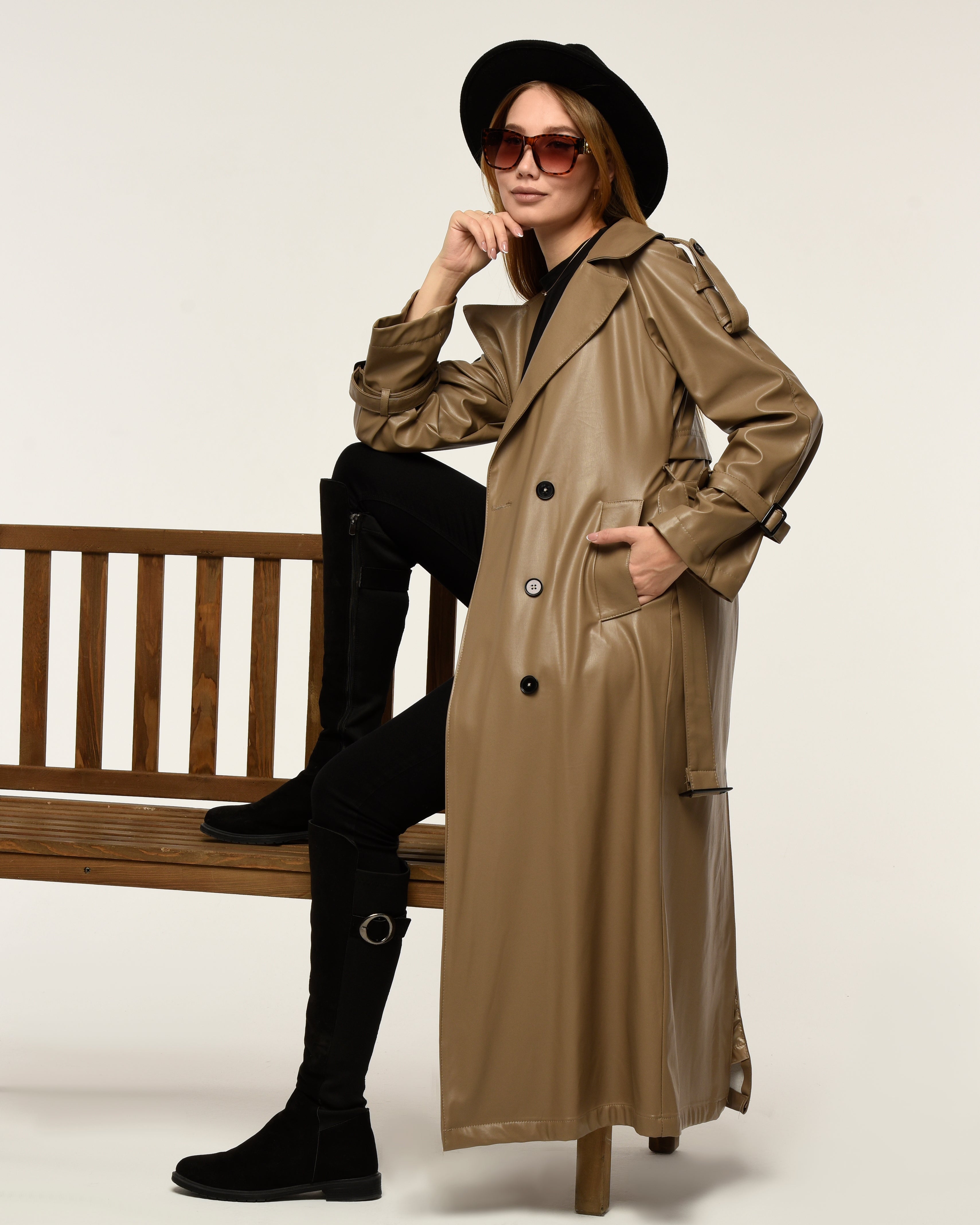 Military Leder-Trenchcoat