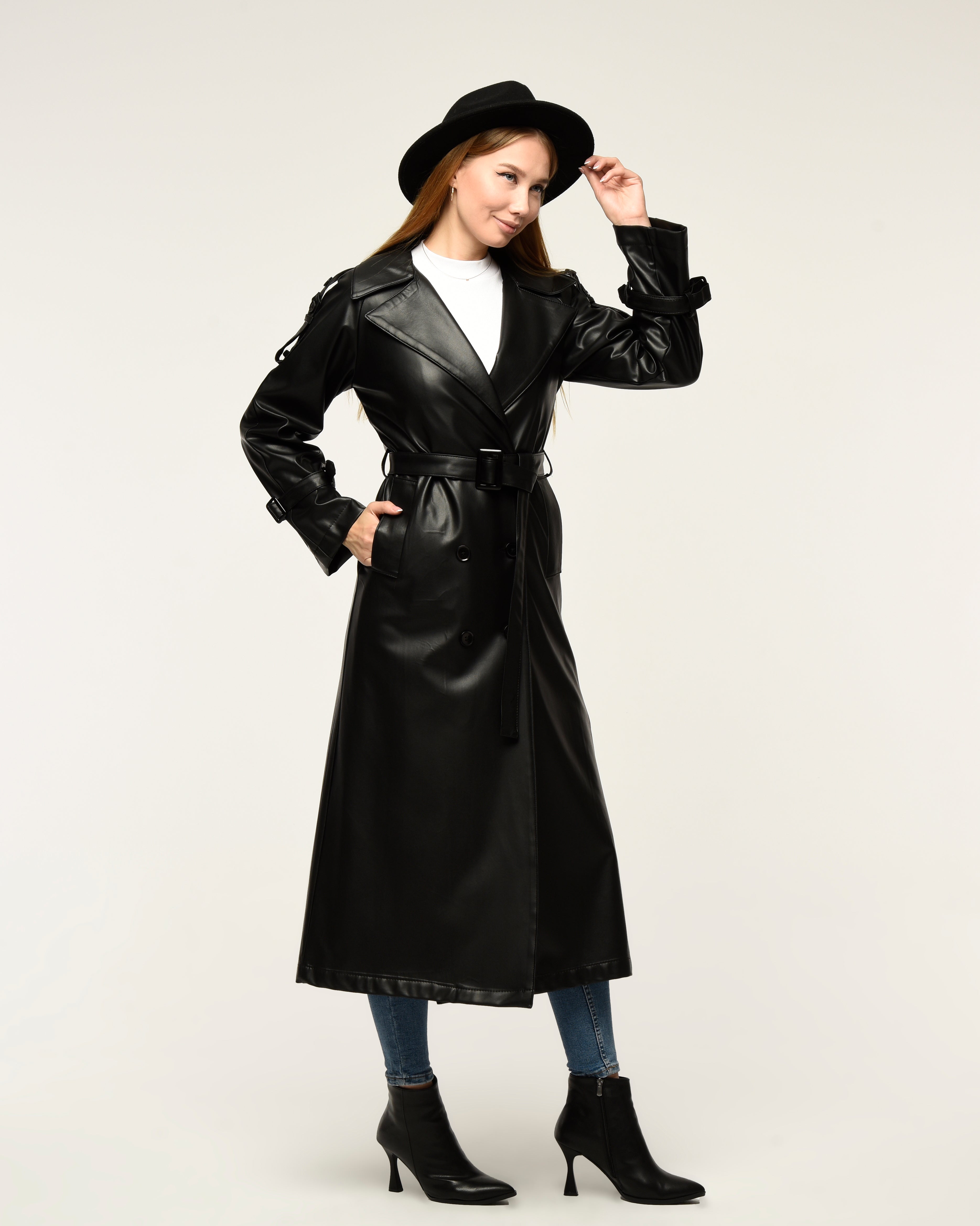 Military Leder-Trenchcoat