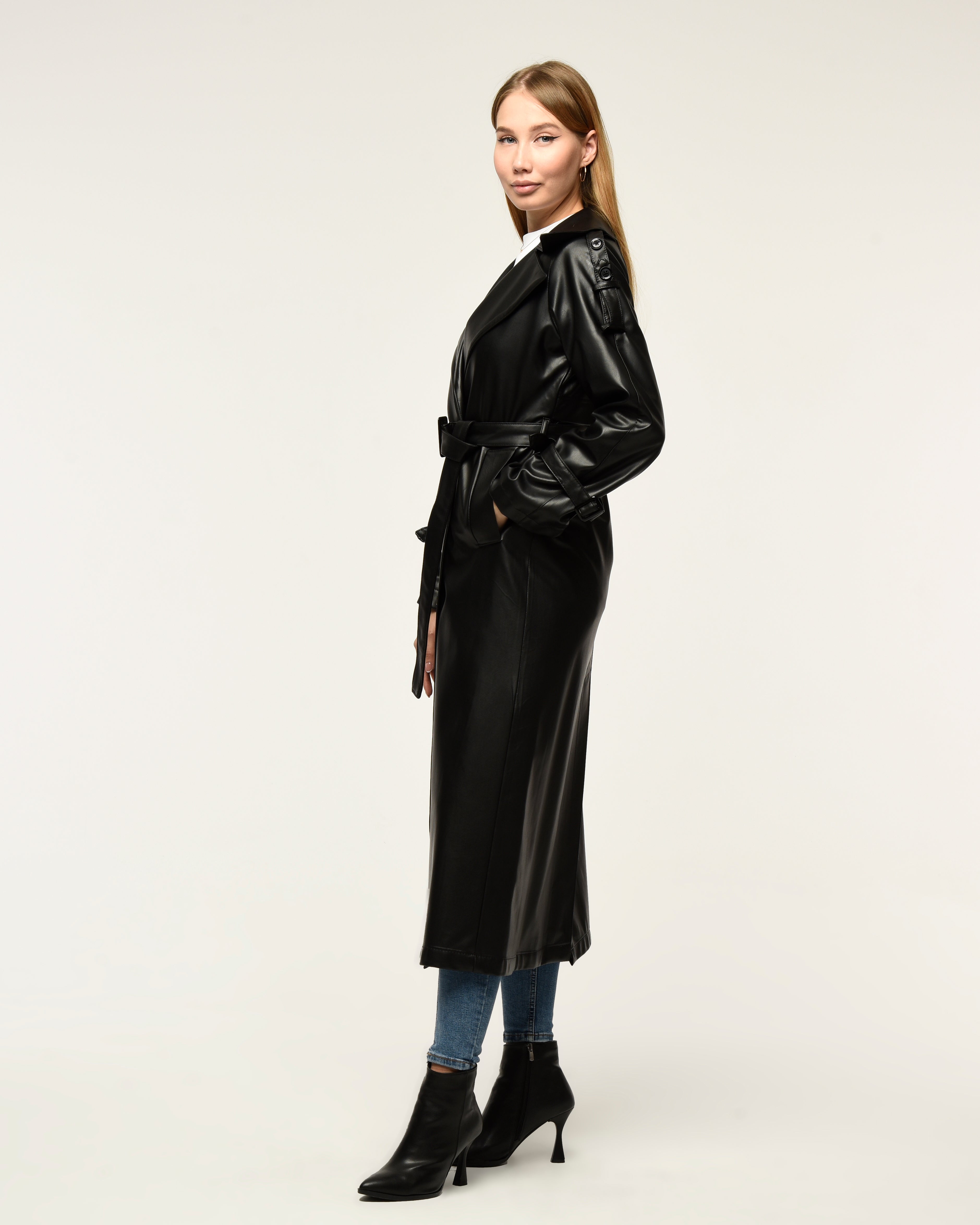 Military Leder-Trenchcoat