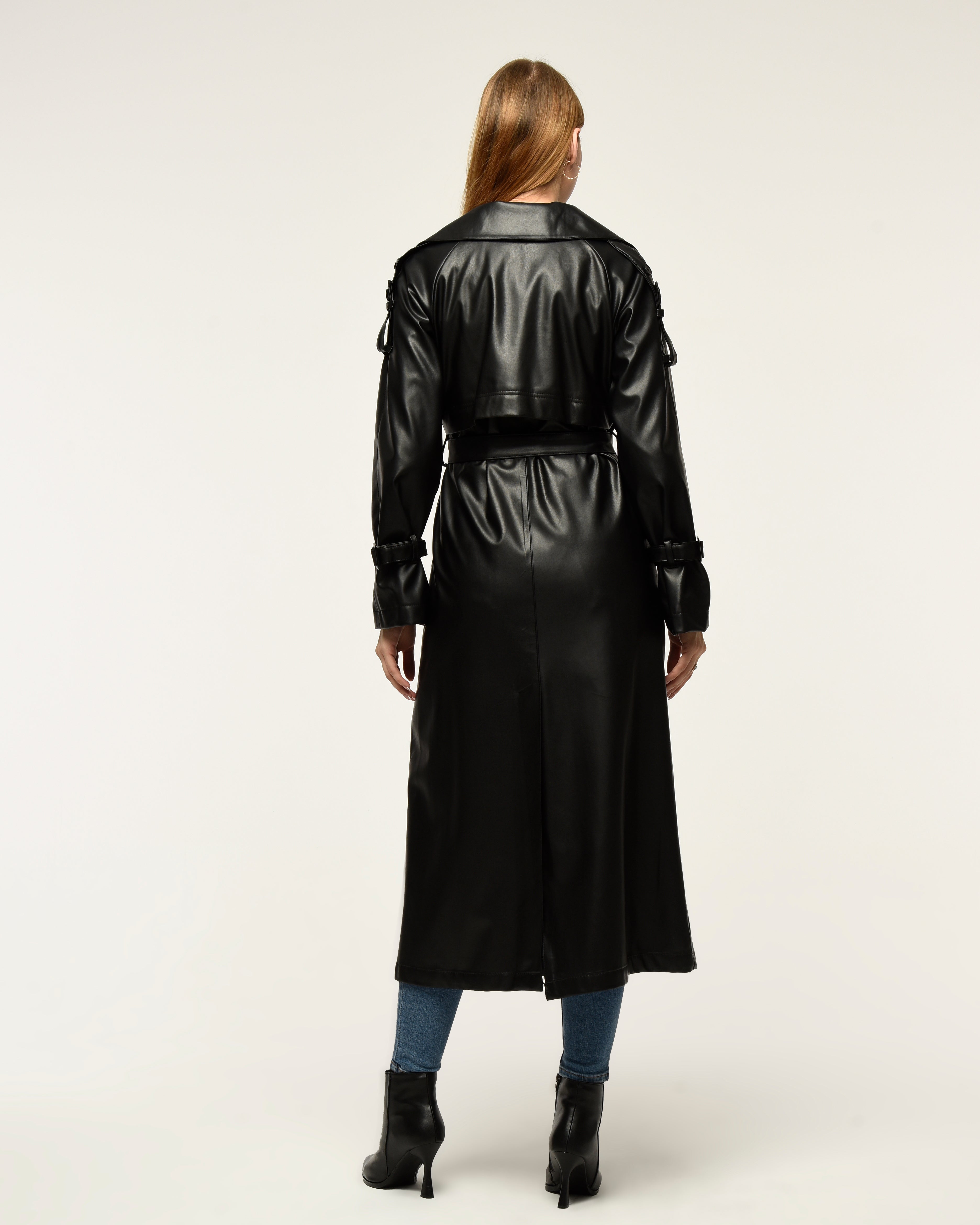 Military Leder-Trenchcoat