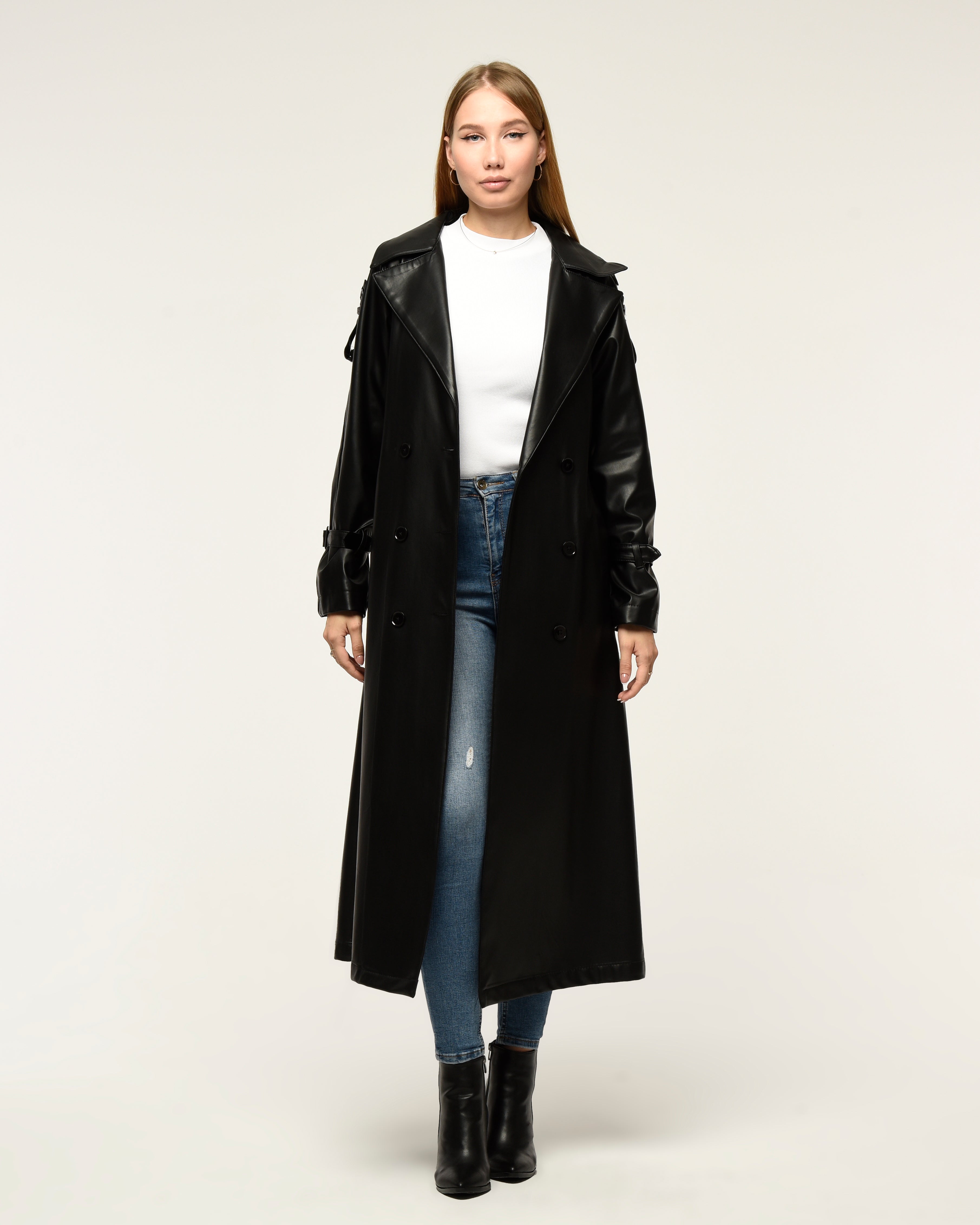 Military Leder-Trenchcoat