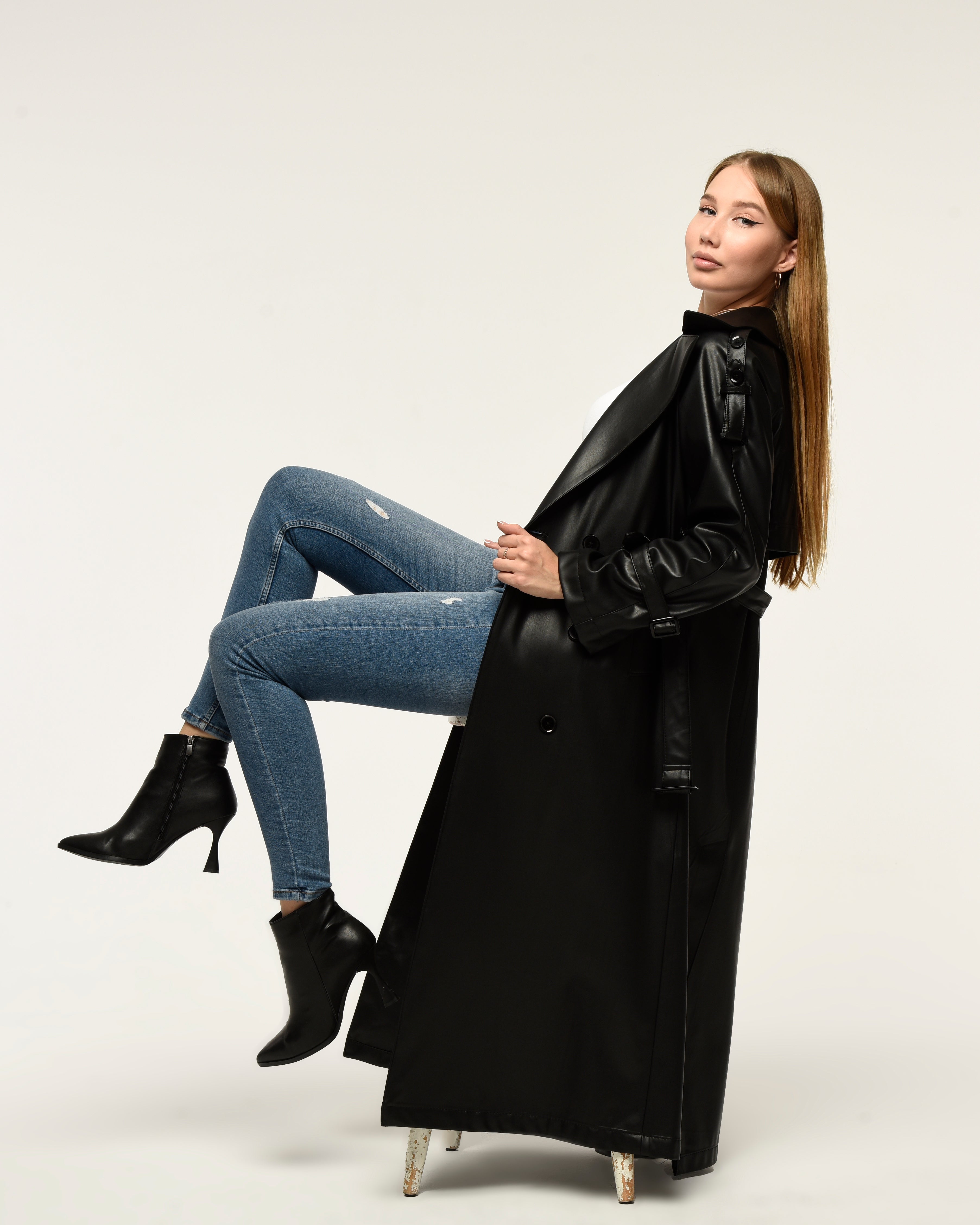 Military Leder-Trenchcoat
