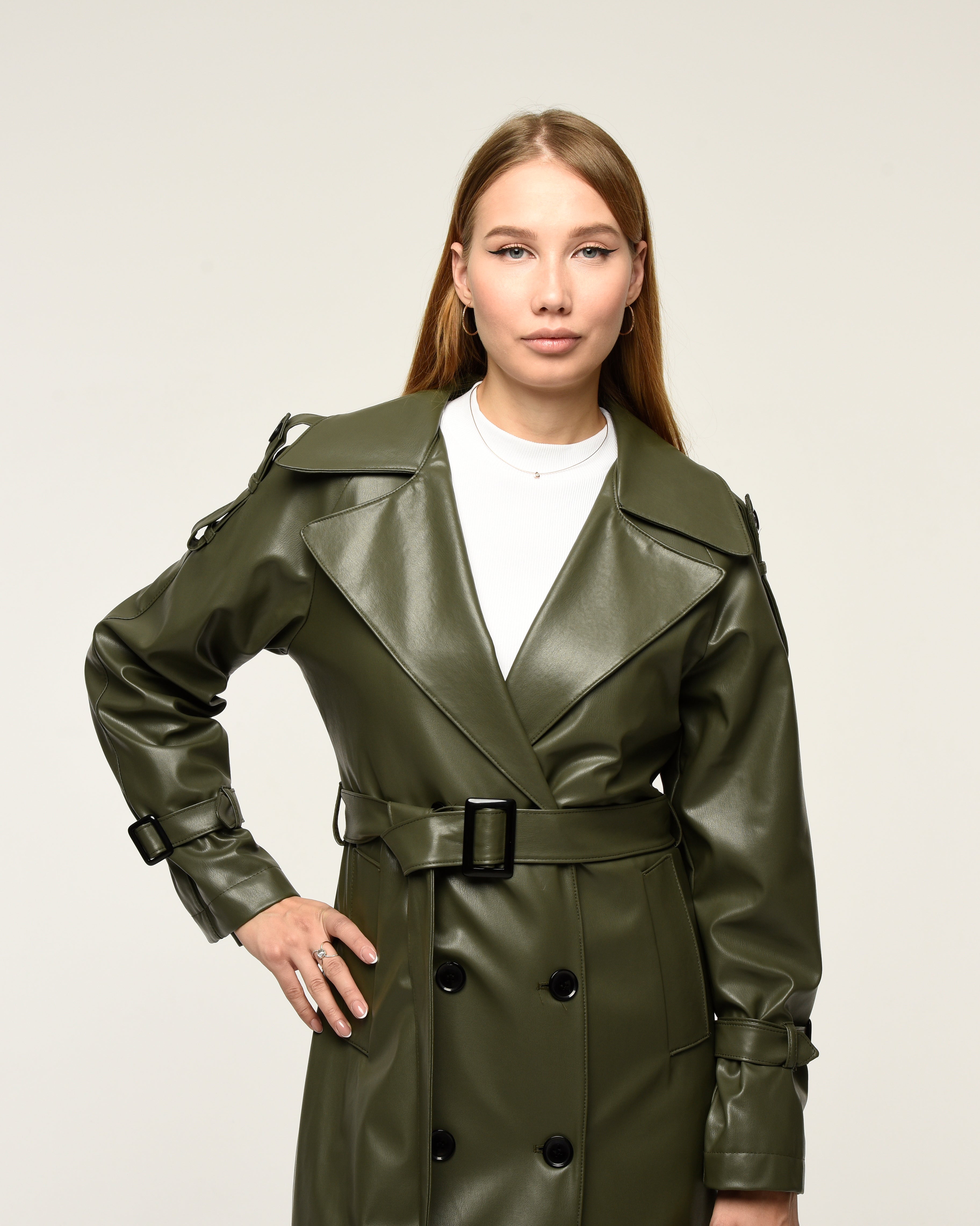 Military Leder-Trenchcoat